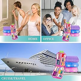 iouwei Large Pill Organizer with Medicine Labels, Travel Daily Pill Container, Mini Medication Organizer, 7-Day Pill Case, Set of 3 (Blue+Pink+Purple)