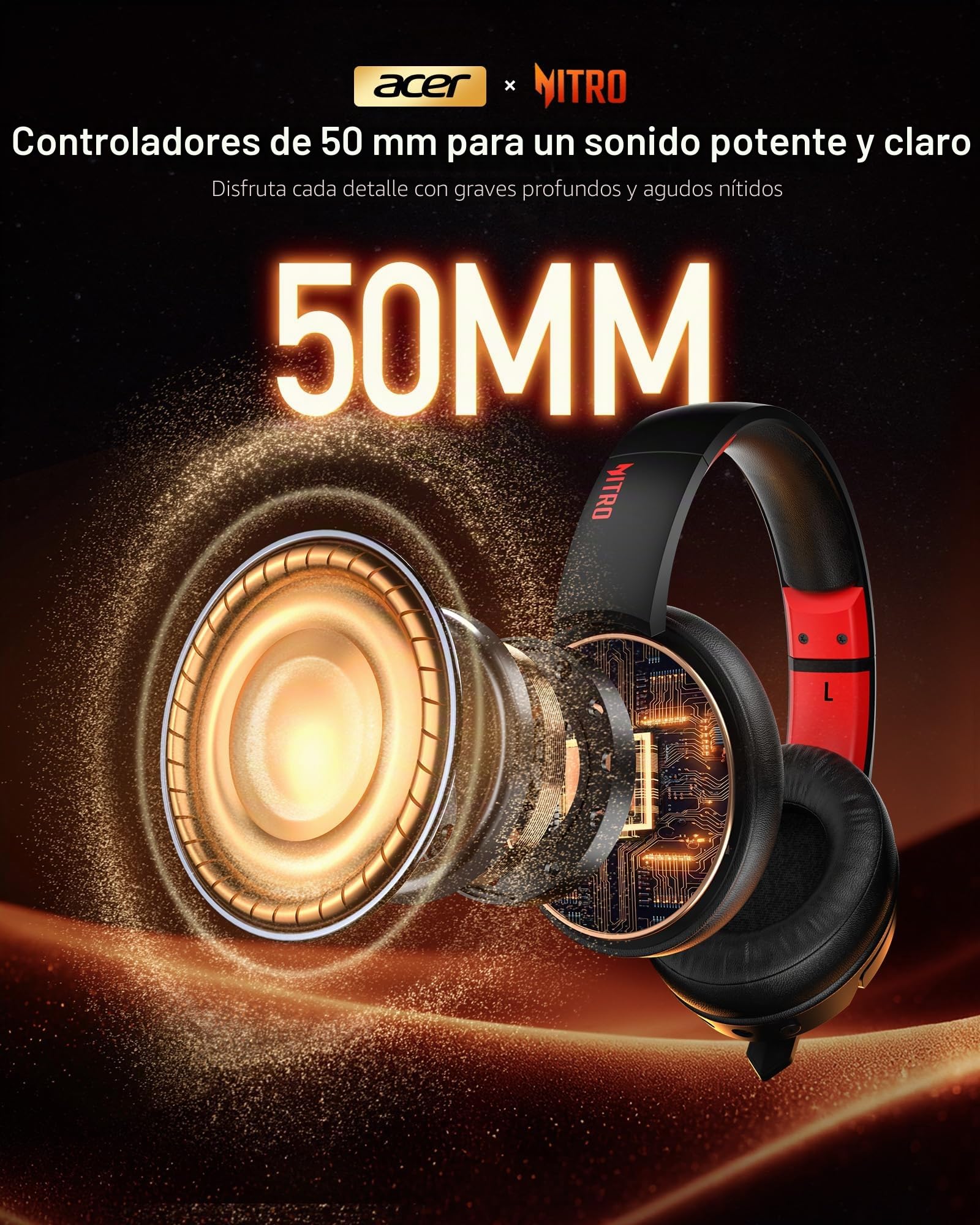 Acer Auriculares inalámbricos para Juegos, PS5 con 2.4 GHz para PS5, PS4, PC, Switch, Bluetooth 5.3 + 100 Horas con micrófono de cancelación de Ruido para Laptop, móvil, Mac, Controladores de 50 mm