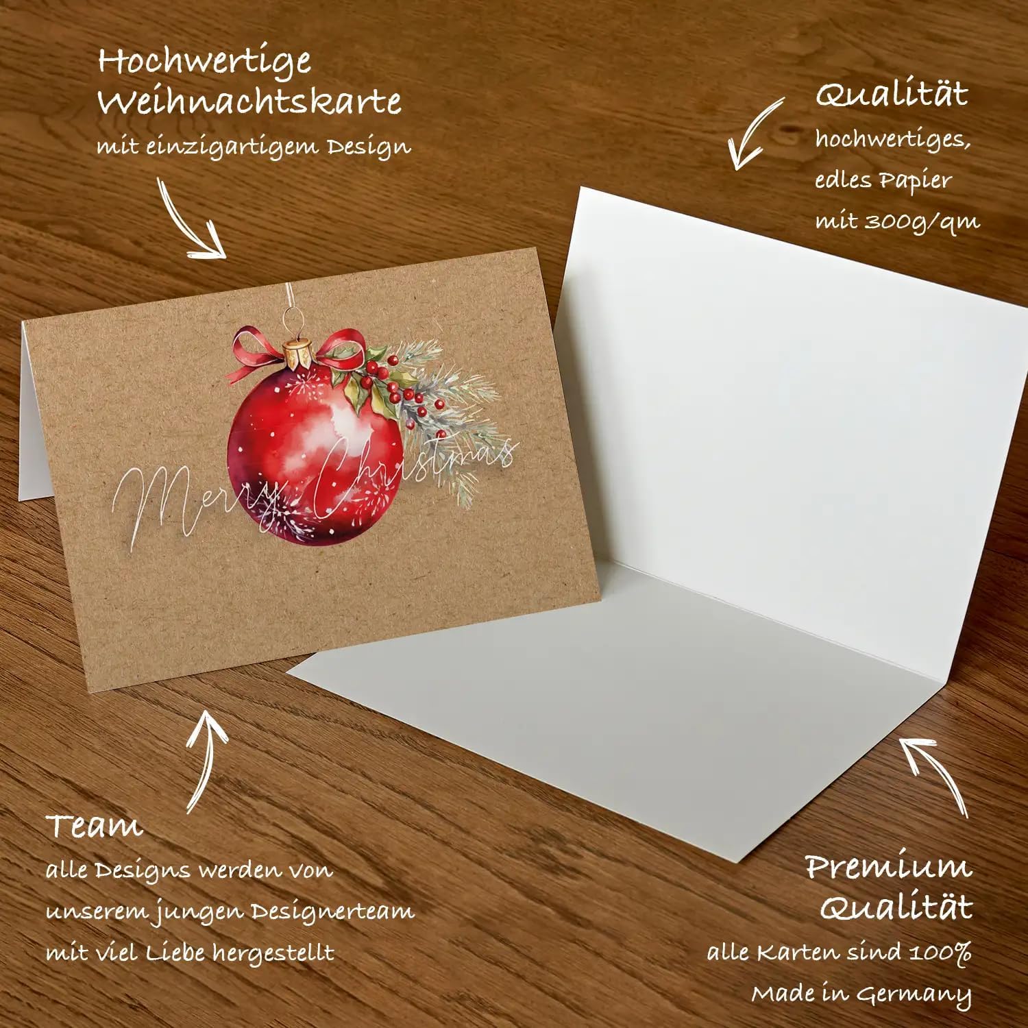 Lot de 30 cartes de Noël élégantes - 12 x 18 cm - Avec enveloppe - Pour entreprises - Carte de vœux pour Noël - Merry Christmas