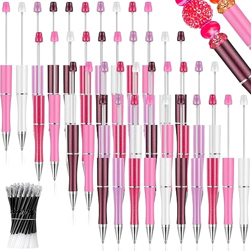 Vista 51 de Crtiin Kit de 100 bolígrafos de plástico con cuentas de 50 cuentas, con 50 recambios para manualidades, regalo de Navidad, estudiantes, oficina