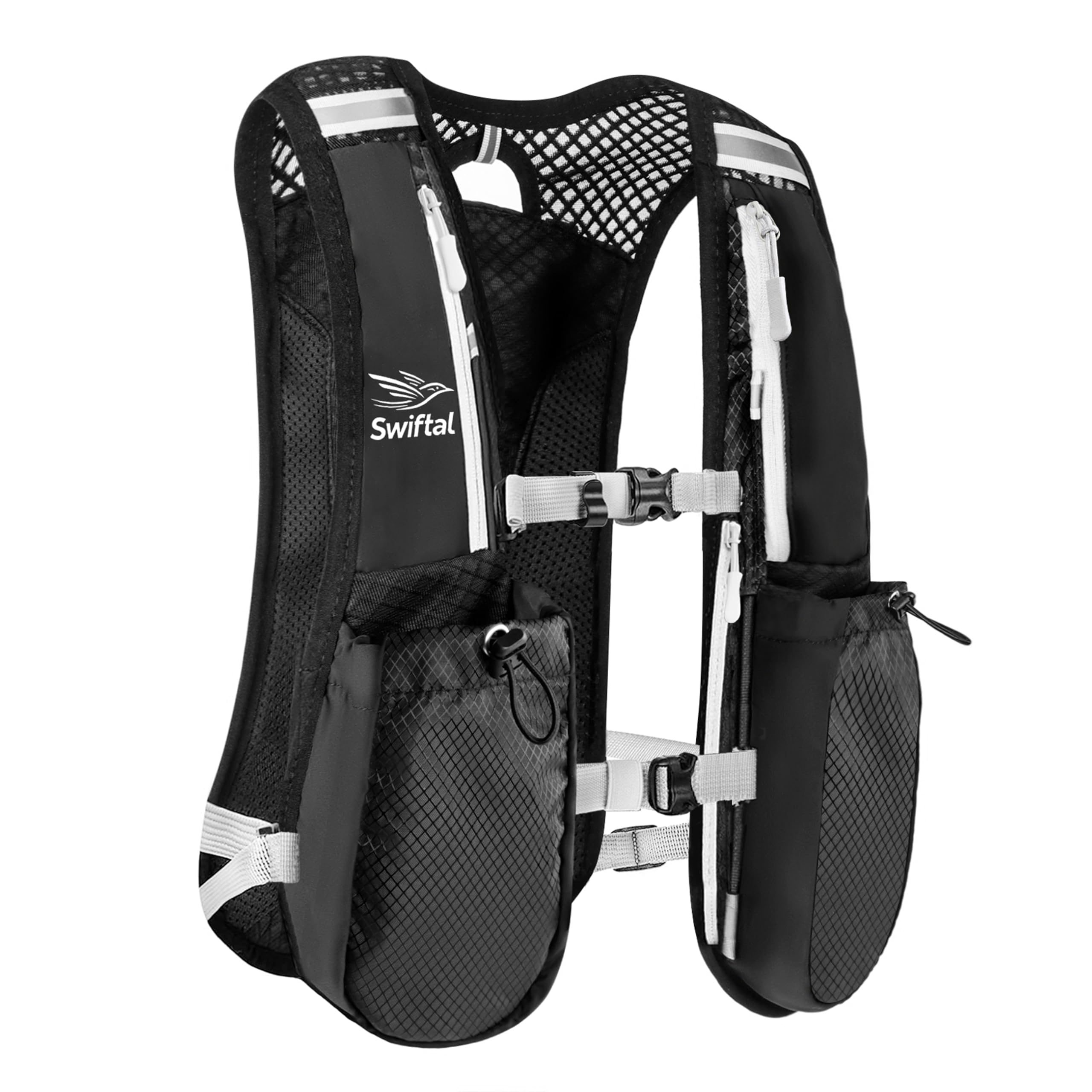 Adjustable Lightweight Running Vest With Phone Holder & 2x 500ml Water Bottle Storage | Reflective Hi Vis Running Vest for Women & Men | Breathable Hydration Vest with Adjustable Straps