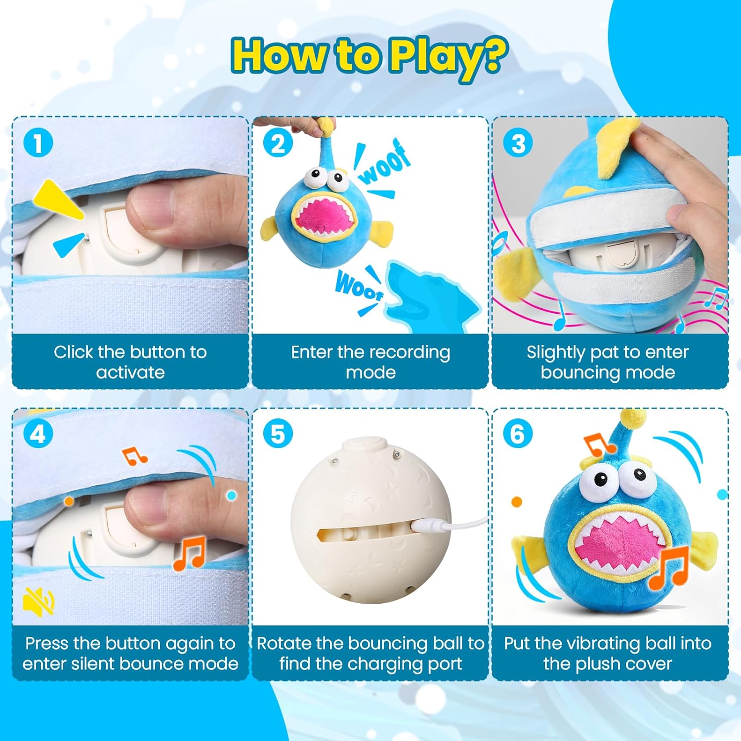 Interactive Dog Toys, Self Moving Dog Toy to Keep Them Busy, Electronic Vibrating Dogs Toy/Squeaky Bouncing Ball for Small Medium Large Dogs with Jumping Music Talking Silent Mode (Lanternfish) - Image 6