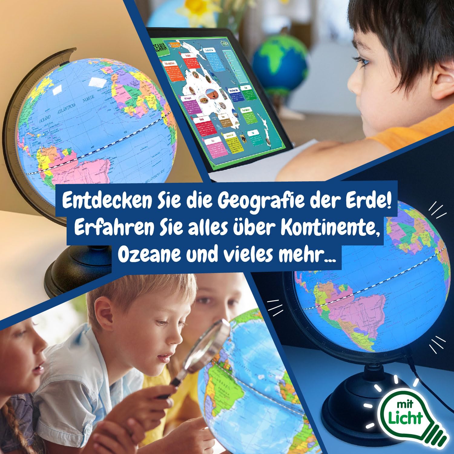 Science4you Globus Beleuchtet für Jungens & Mädchen +8 Jahre – Kinderatlas Kinder: Globus Deko auf Englisch mit Weltkarte, Spiel des Wissens und Geographie Spiel, Lernspiele für Kinder 7 8 9 10 Jahre