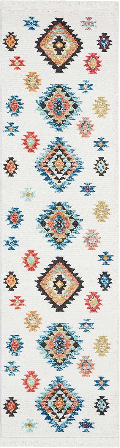 Nourison Home Tribal Decor White 2'2" x 7'9" Area Rug - Easy Clean, Non Shedding, Bed Room, Living Room, Dining Room, Kitchen (8' Runner)