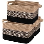 OIAHOMY Storage Basket, Woven Baskets for Storage, Cotton Rope Basket for toys,Towel Baskets for Bathroom - Pack of 3, Black & Brown