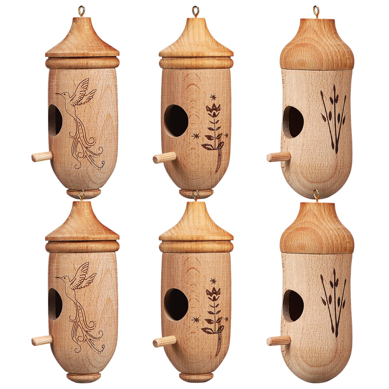 Operitacx 6 Casitas de Madera Natural para colibríes, para Colgar en el Exterior | Casitas rústicas de Madera para anidar pájaros al Aire Libre | Adorno de para jardín