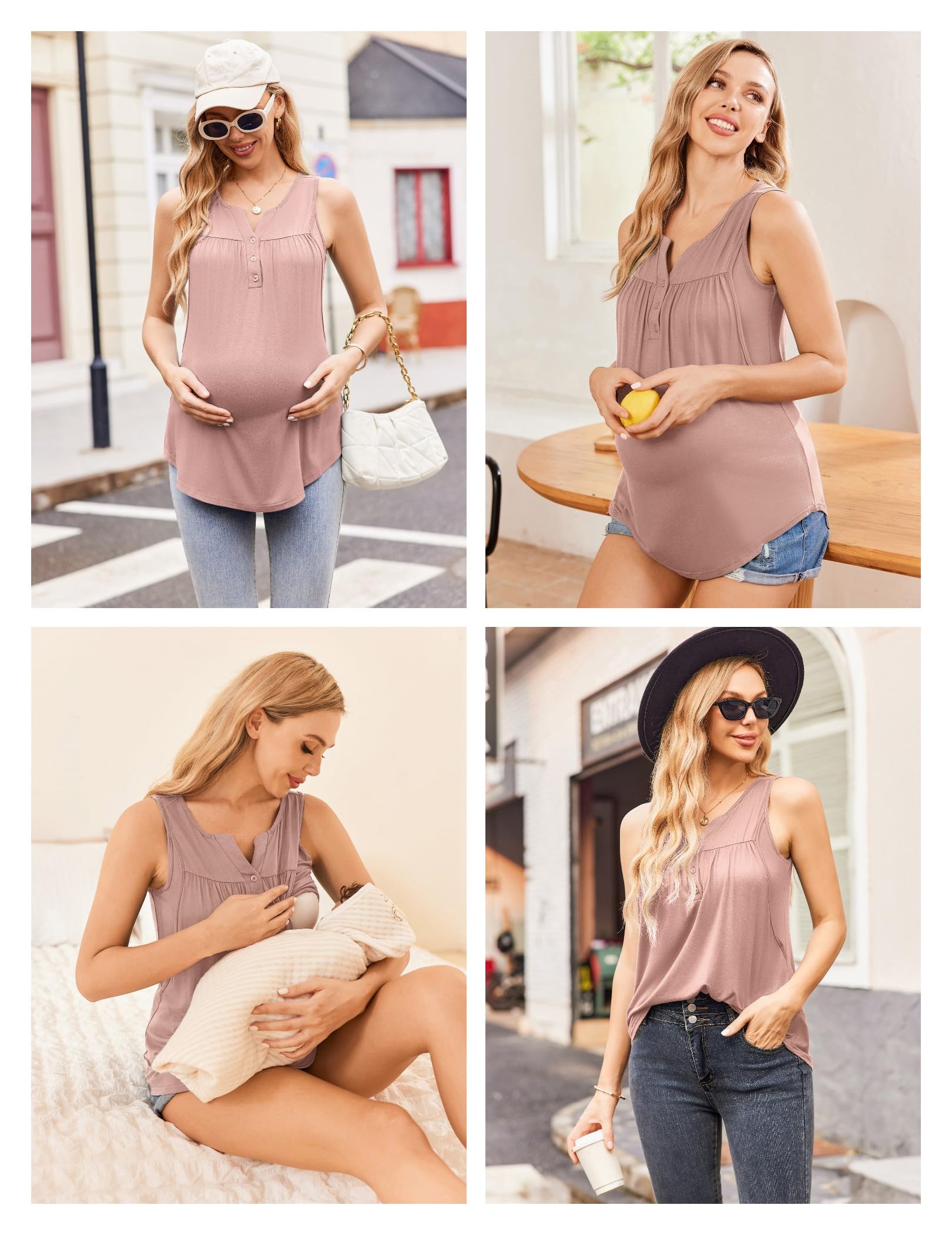 Ekouaer Camiseta sin mangas de maternidad para mujer, de doble capa, ropa de embarazo para verano