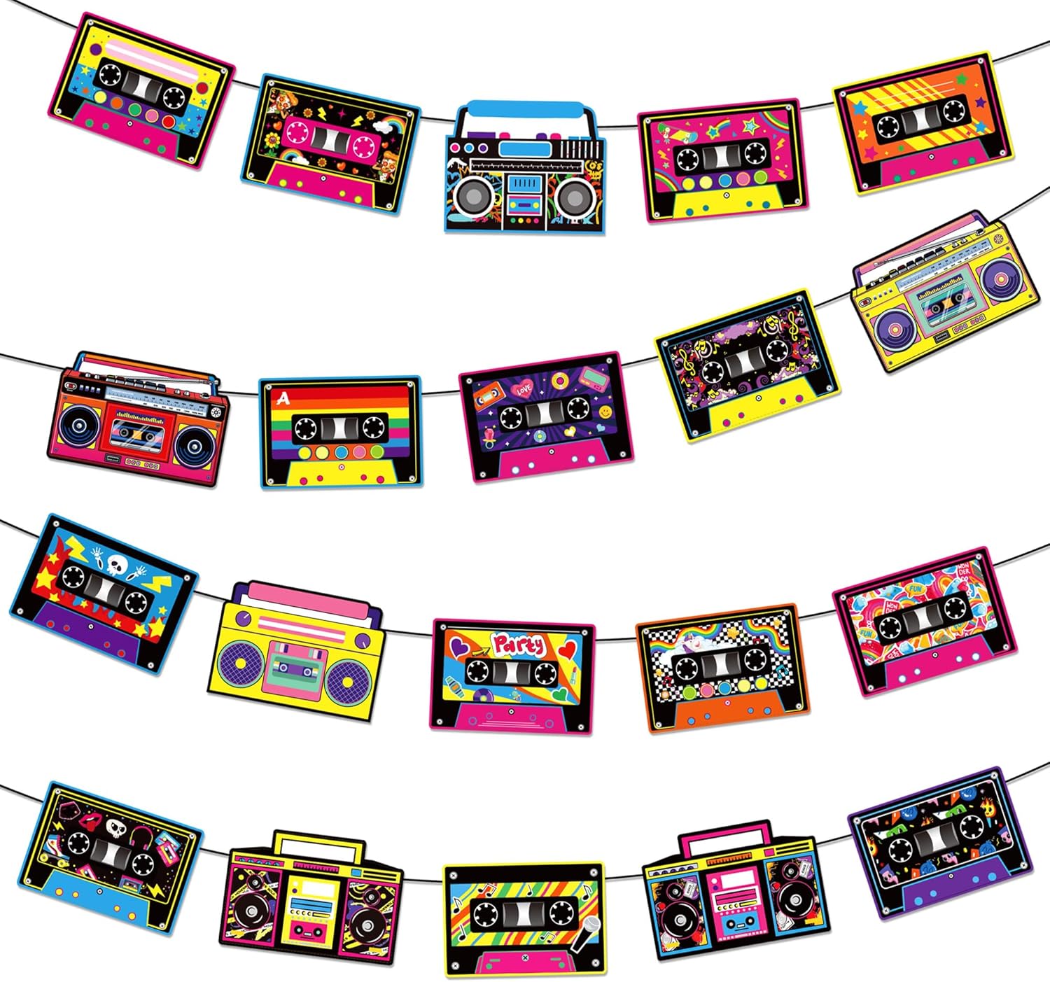 Radio Boom Box – Pancartas de fiesta retro con recorte de boombox, pancartas colgantes, pancartas colgantes de los años 80, hip hop, música, telón