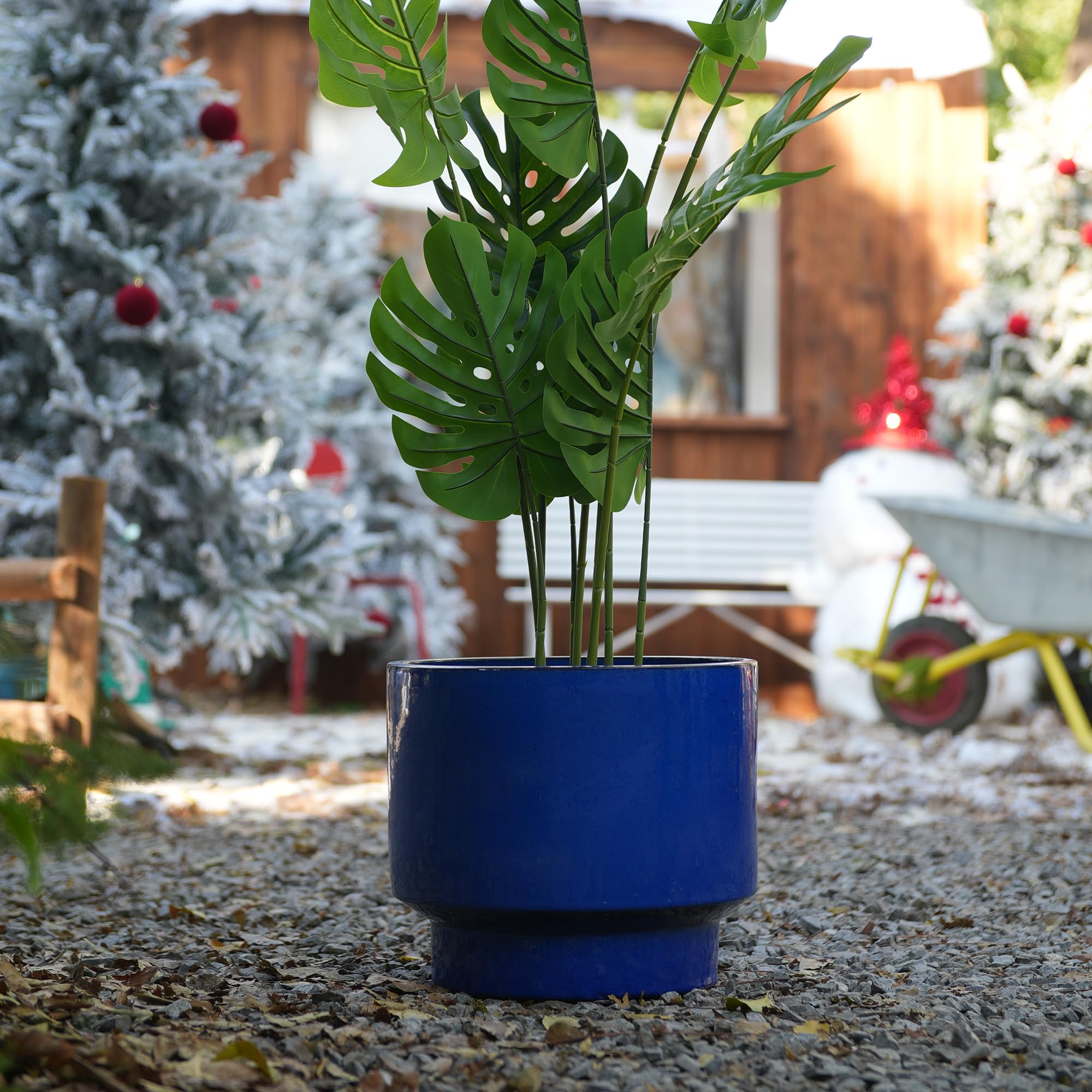 3er-Set Keramik Blumentöpfe Handgefertigt, Durchmesser 38.1/30.5/22.9 cm, Pflanzkübel Groß Außen mit Drainage für Innen und Außen, Terrasse, Gartendeko für Draußen Wetterfest, Blau Glasierte