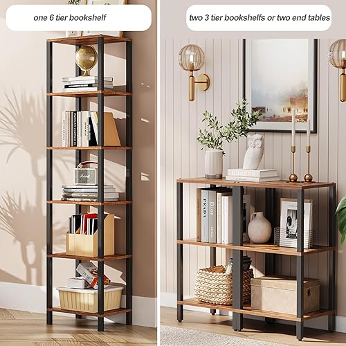Miniatura 3 de TUTOTAK Estantería para libros de 6 niveles, estantería estrecha para espacios pequeños, estantería apilable de bricolaje, para sala de estar,