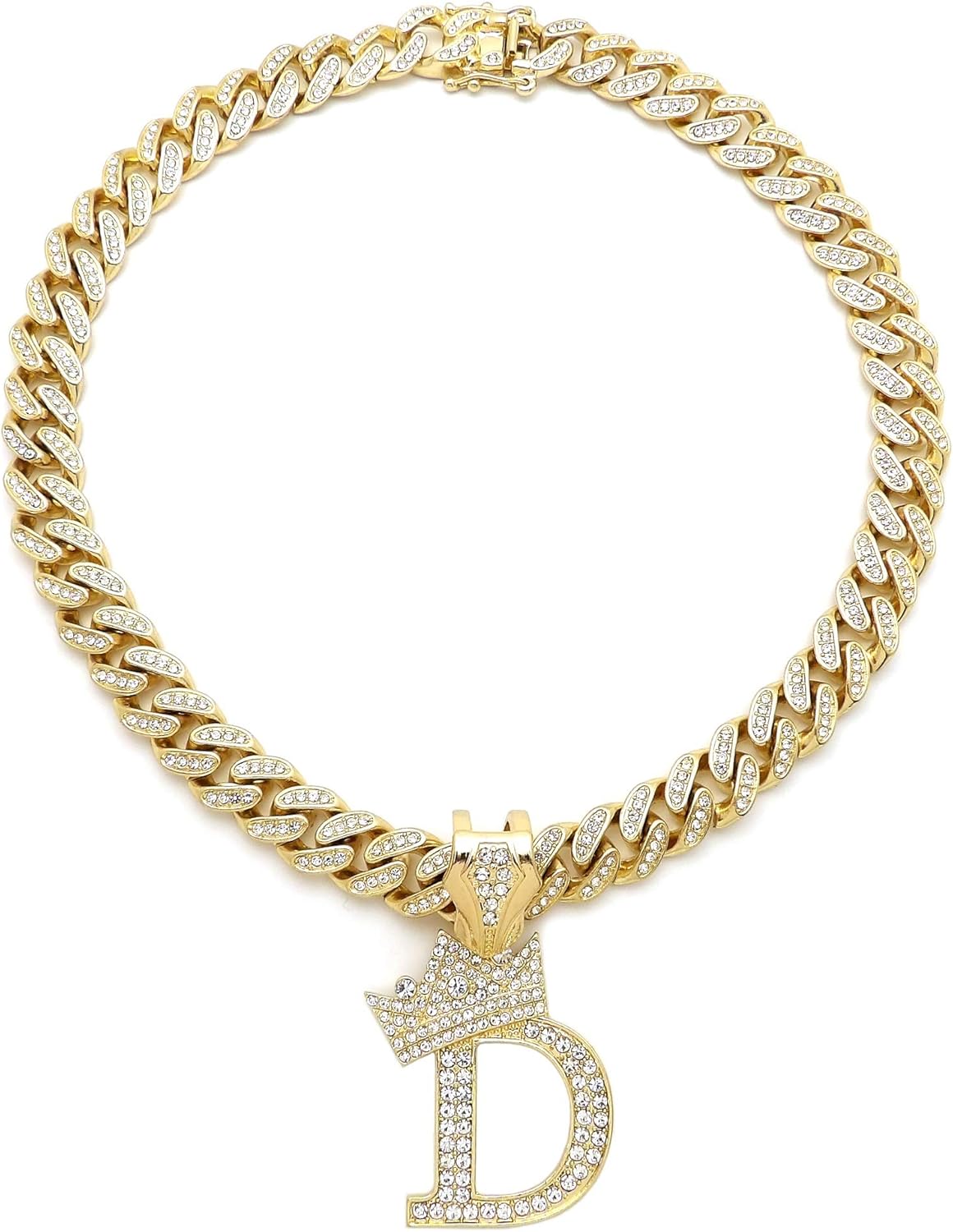 Hip Hop Alphabet Initial D Pendant & 12mm 18" Full Iced Box Lock Cuban Chain Necklace - Image 2