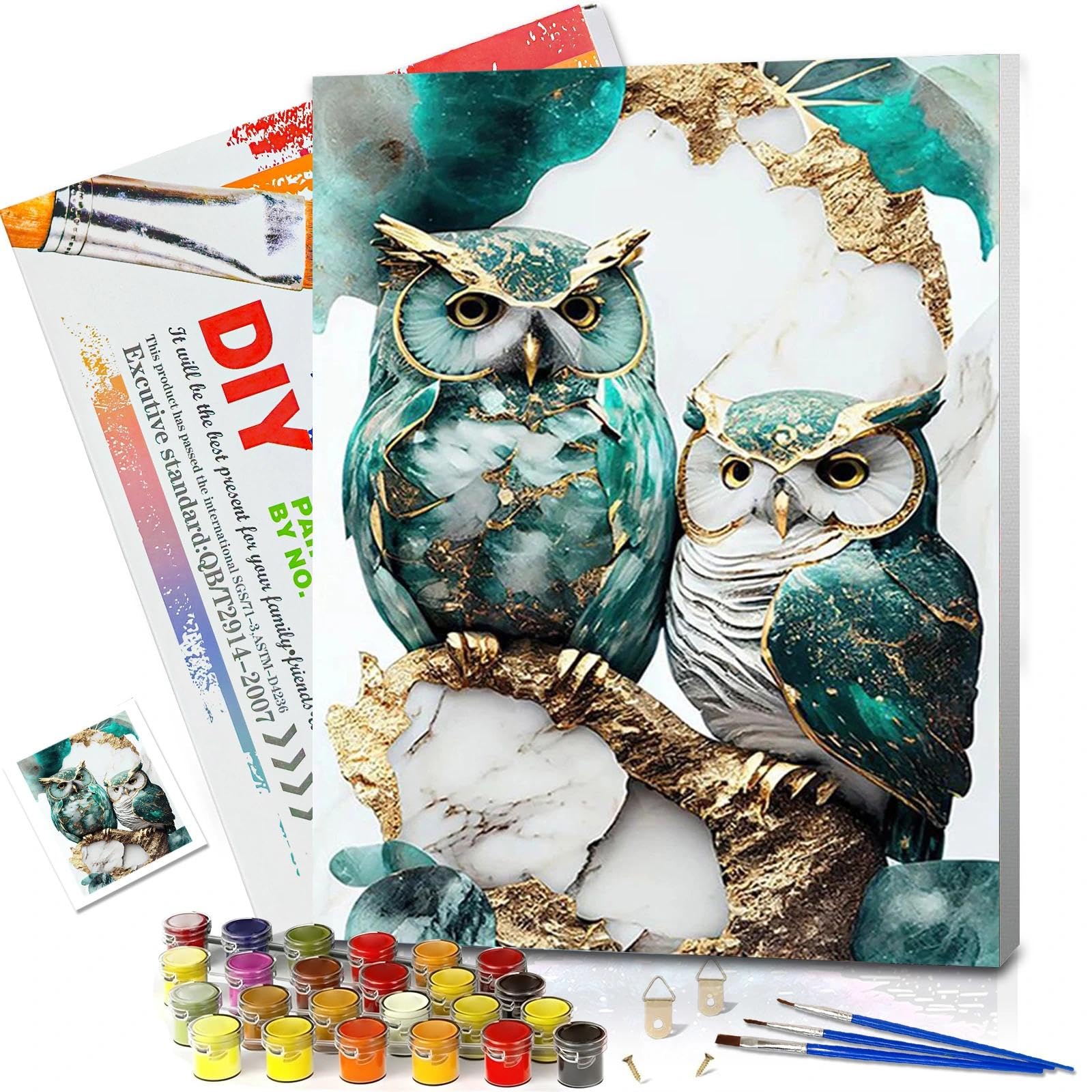 Jatok Purple Paint By Numbers For Adults With Frame, Painting Kits For Beginners On Clear Colored Canvas, Easy Diy Acrylic Pigment Drawing Paintwork For Home Wall Decor, Owl 30X40cm/12X16in
