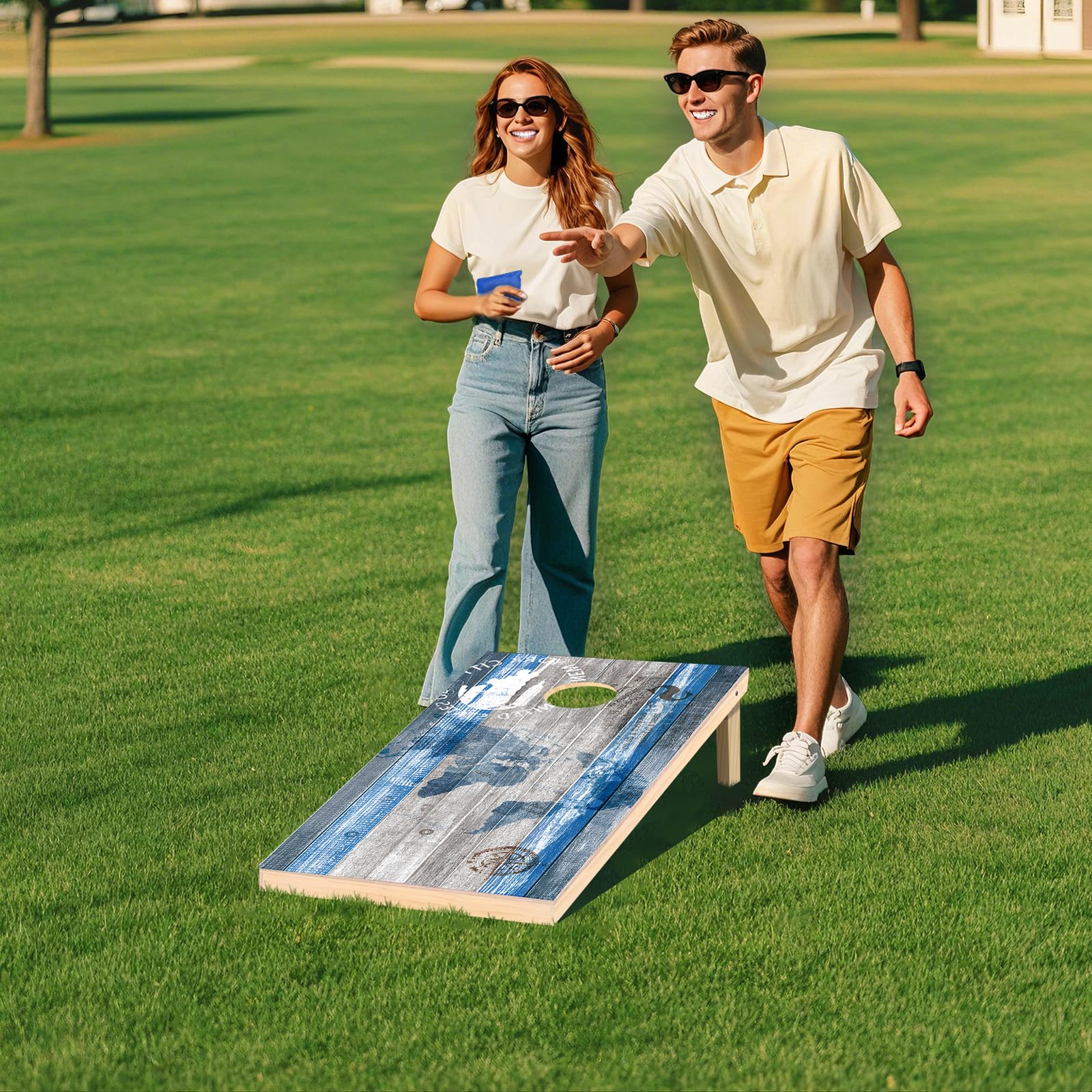 Wakefa Cornhole Verordnung Größe 121x60cm Massivholz Sackloch Spiel Set mit 2 Corn Hole Boards, 8 Sitzsack Cornhole Spiel für Draußen Strand Erwachsene Wettbewerbe Wurfspiel Corn Hole Spiel