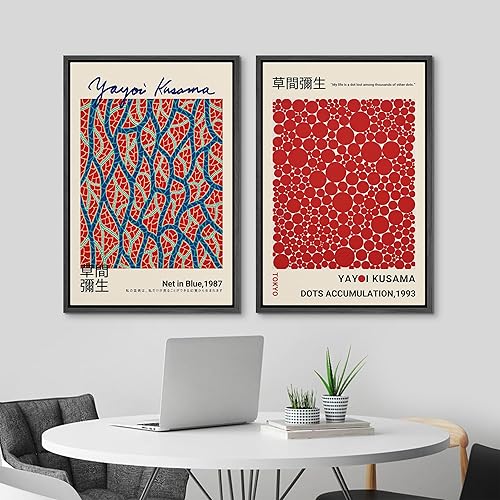 Miniatura 3 de MUDECOR Yayoi Kusama - Lienzo enmarcado para pared, diseño de puntos azules y rojos, ilustración de naturaleza japonesa, arte moderno, decorativo,