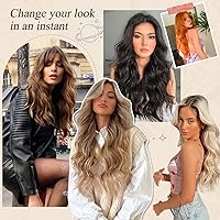 Vista 4 de Nnzes Extensiones de cabello largo ondulado con clip, 4 piezas, extensiones de cabello grueso de doble trama de 20 pulgadas, mezcla de rubio