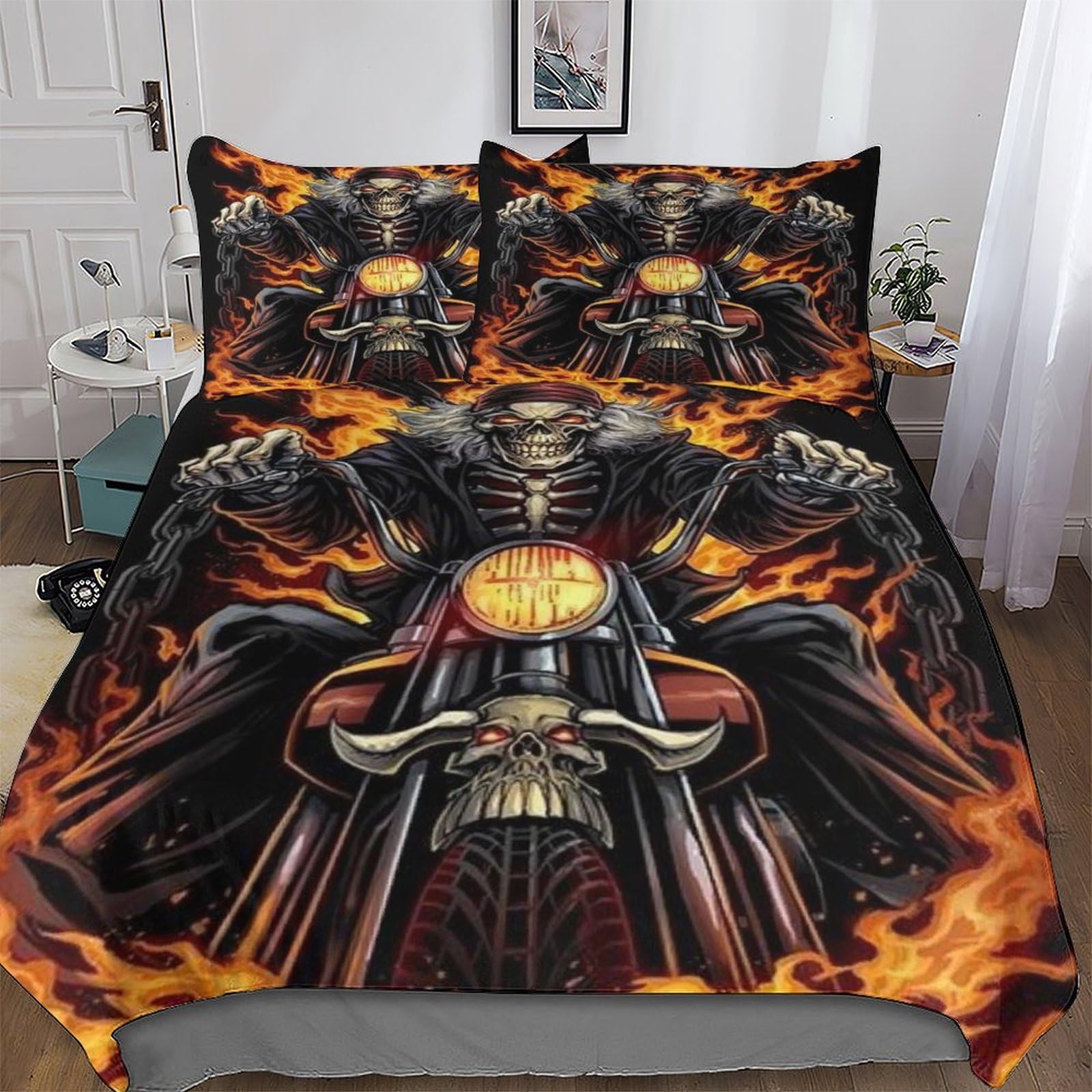 Housse de couette crâne gothique 220x240 cm avec taies d'oreiller