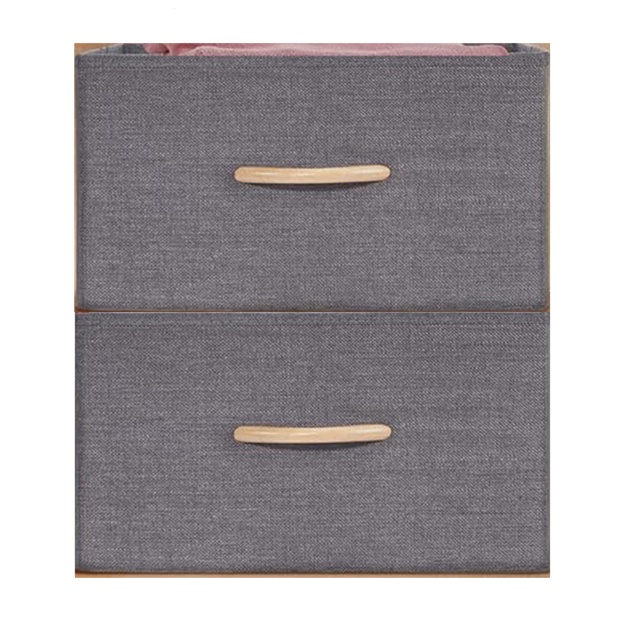Faltbare Stoff-Aufbewahrungskörbe, große Schrank-Organizer, Würfel mit stabilen Holzgriffen, Stoff-Kleidungsaufbewahrungsboxen für Regale, Decken, Bücher, Kinderzimmer, Grau, 2 Stück