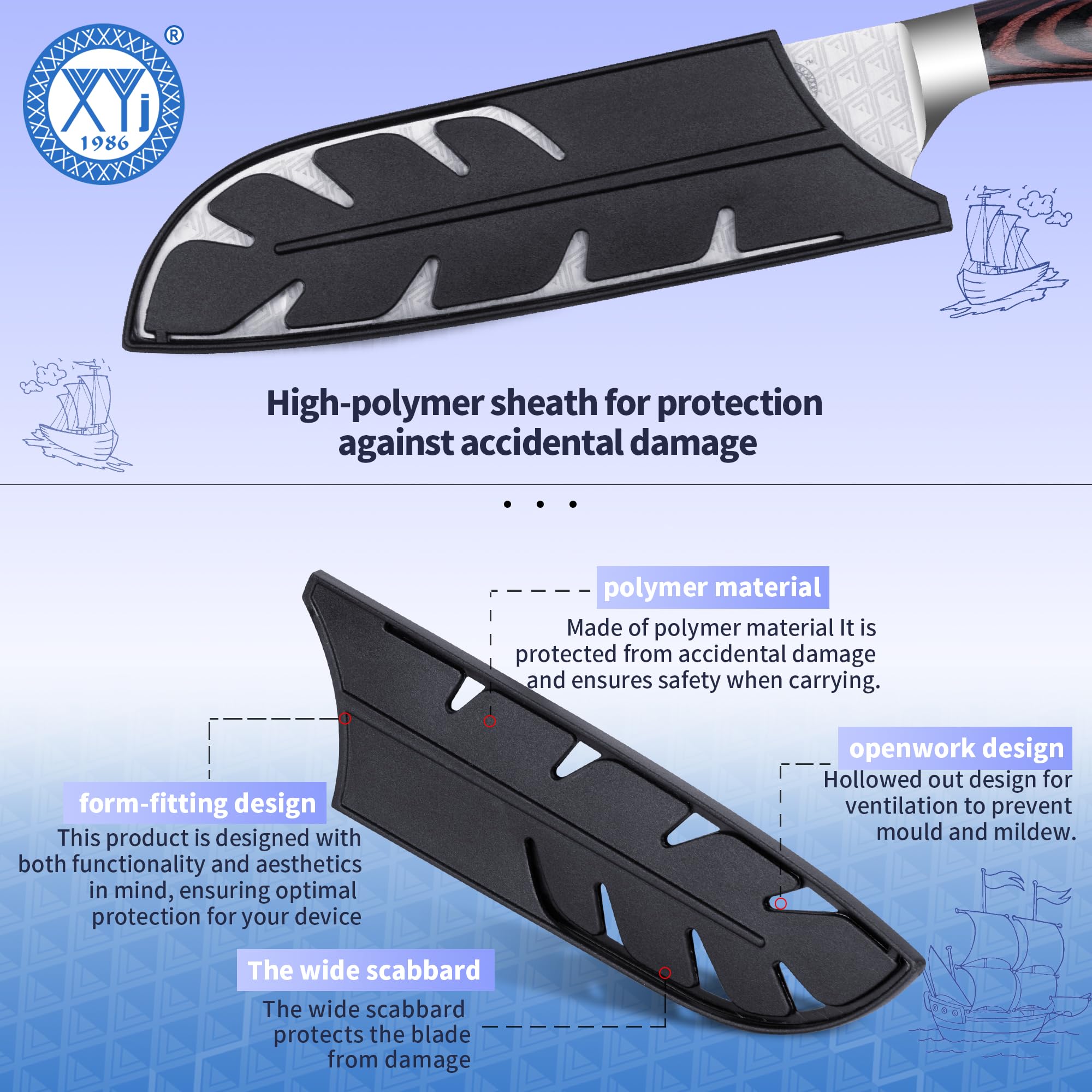 XYJ 7 Inch Japanese Kitchen Knife,Stainlss Steel,Razor Sharp,Santoku Knife With Sleeve,Ergonomic Handle,Meat Cleaver for Meat Cuting,Vegetable Slicing Cooking Chef Knife