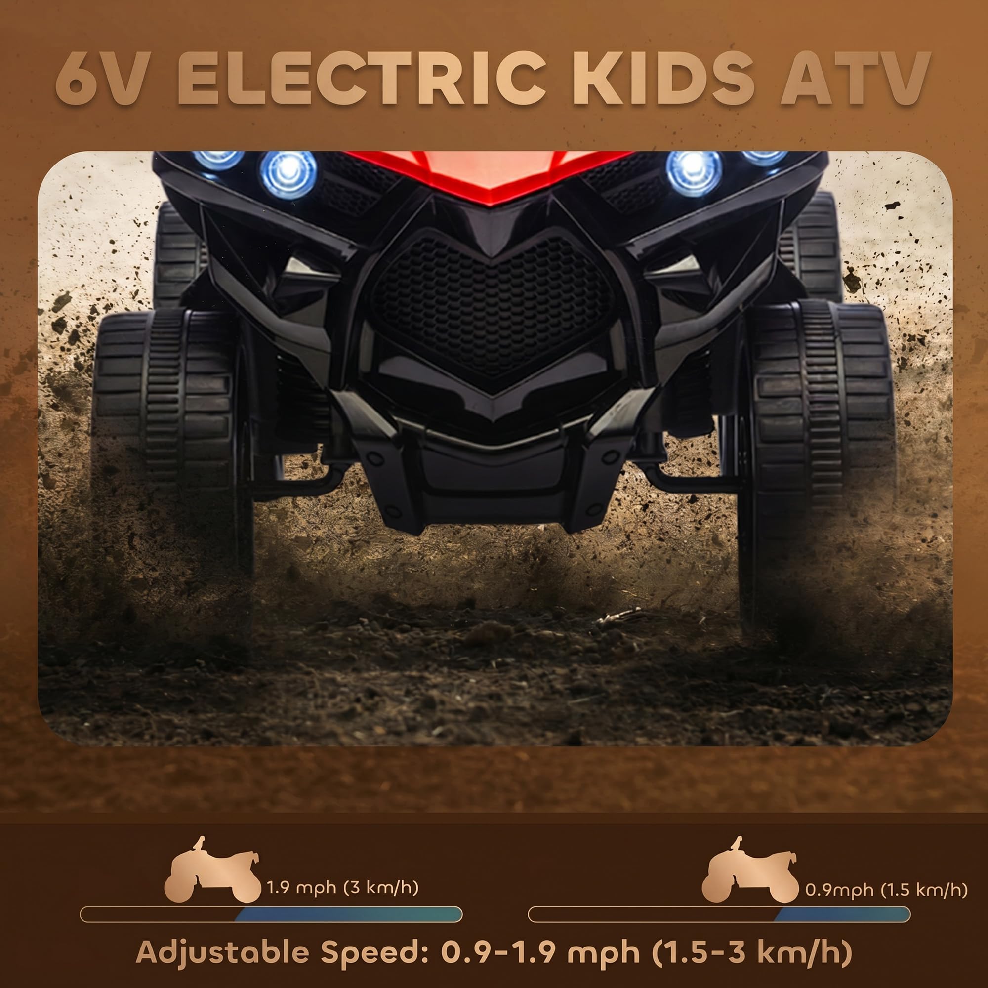 AIYAPLAY Quad Électrique Enfant 6V, Voiture Électrique Enfants ATV, Musique et Phares LED, Vitesse 1,5-3 km/h, 4 Roues, Marche Avant et Arrière, pour Garçons et Filles de 37-72 Mois, Rouge