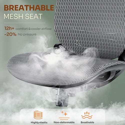 Miniatura 9 de Gabrylly Silla de oficina de malla ergonómica, respaldo alto, reposacabezas ajustable con brazos abatibles, función de inclinación, soporte lumbar y