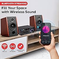 Vista 2 de Pyle Amplificador de potencia estéreo Bluetooth inalámbrico de 200 W, receptor de audio de 2 canales con RCA, USB, SD, entrada de micrófono, radio