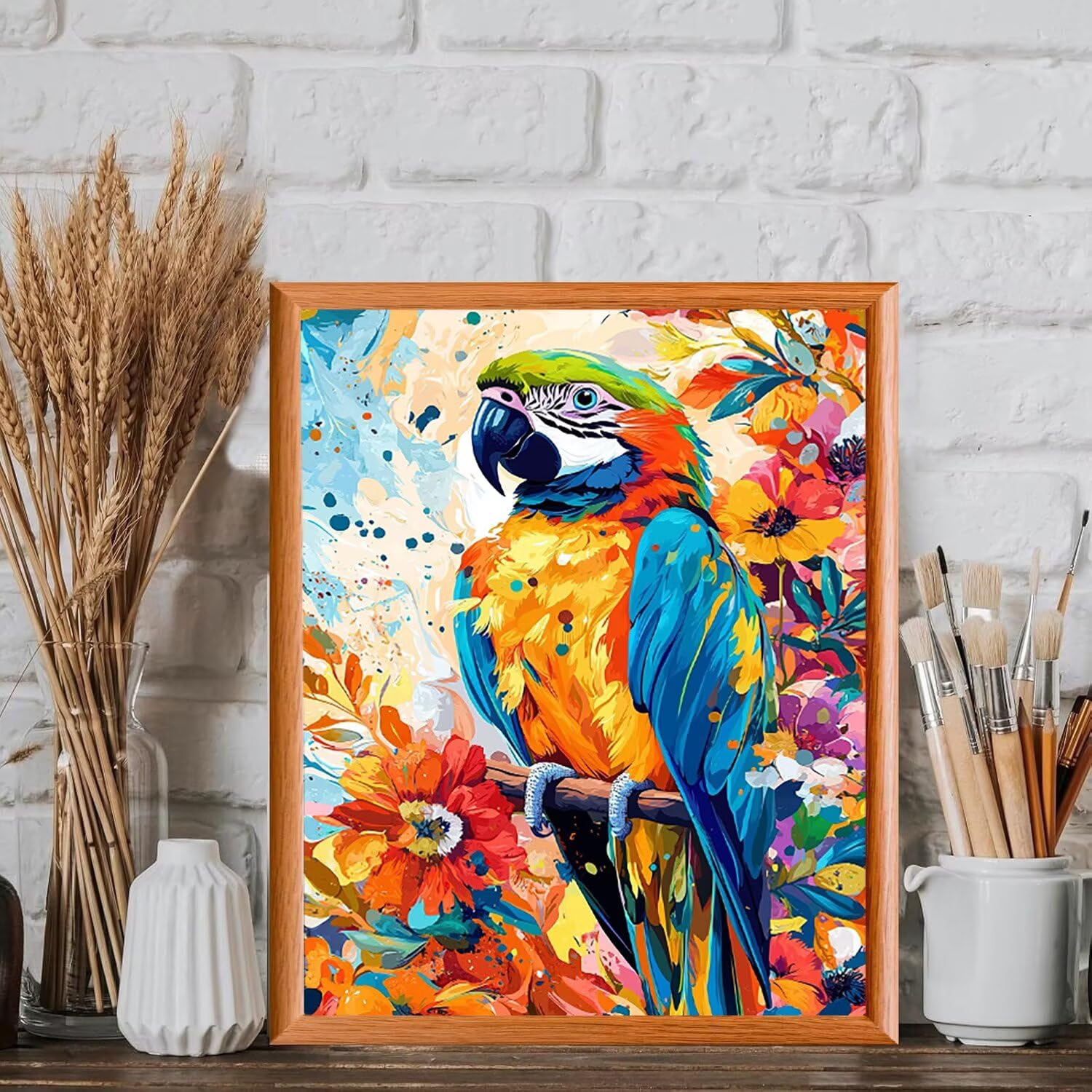 Pappagallo floreale Dipingere con i Numeri per Adulti, 70x90cm a-440 | Paint by Numbers Kit con Pennelli e Acrilico Pigmento, Fai da te Olio La Pittura di Numeri Kit, Decora la Casa, senza Cornice