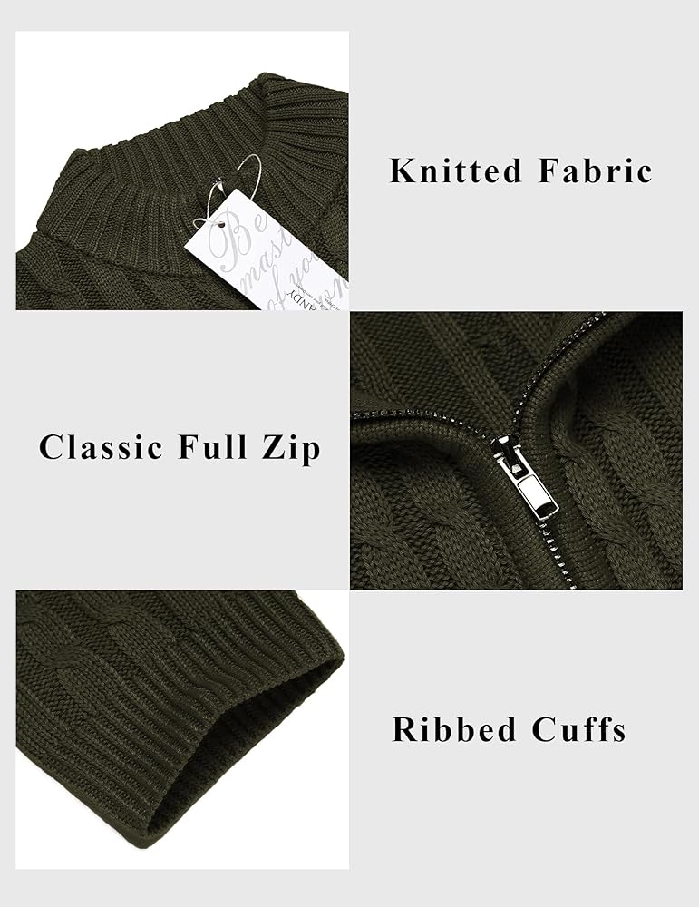 COOFANDY Men's Full Zip Cardigan Sweater Slim Fit Cable COOFANDY Men's Full Zip Cardigan Sweater Slim Fit Cable