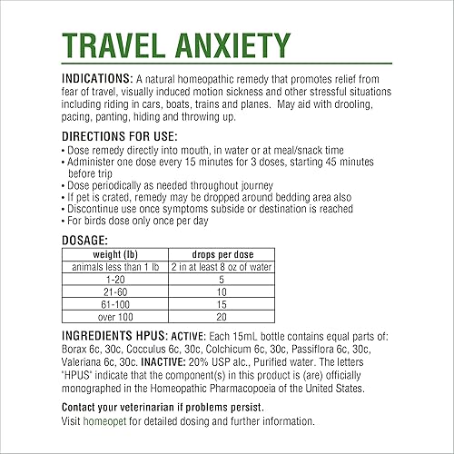Miniatura 6 de HomeoPet Ansiedad de viaje, alivio calmante para perros, gatos y otros animales pequeños, 0.5 fl oz