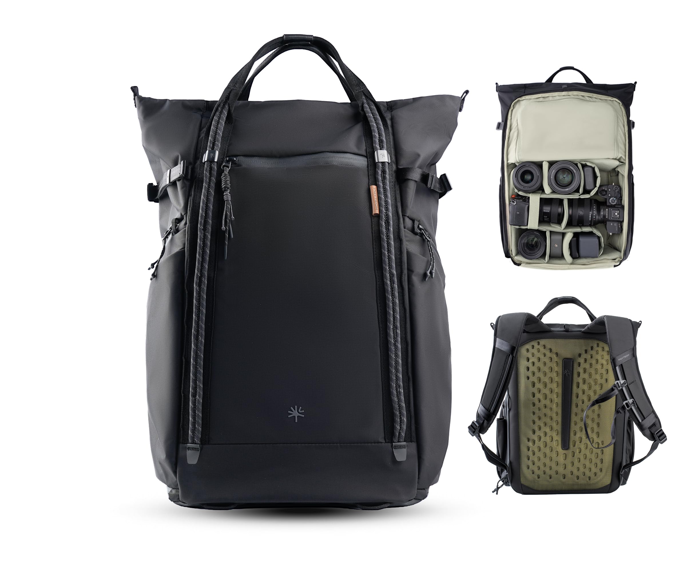 PGYTECH OneGo Roamer Mochila Fotográfica 25L, Tote Casual Repelente al Agua con Doble Transporte, para Cámaras Réflex/Mirrorless, Drone DJI Mavic, MacBook Pro 16", Soporte para Trípode (Negro)