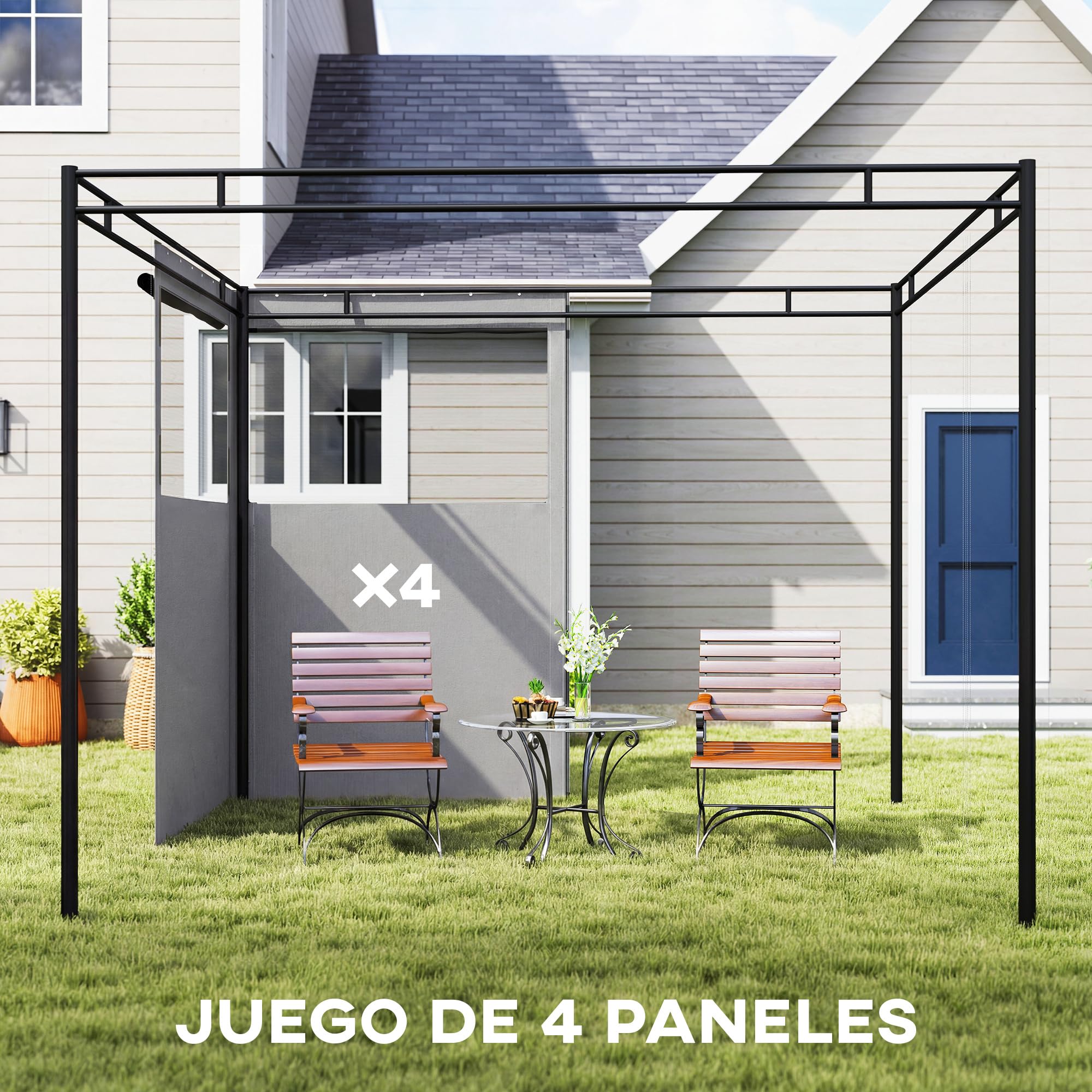 Outsunny 4 pareti laterali per gazebo 3x3 m impermeabili Grigio chiaro