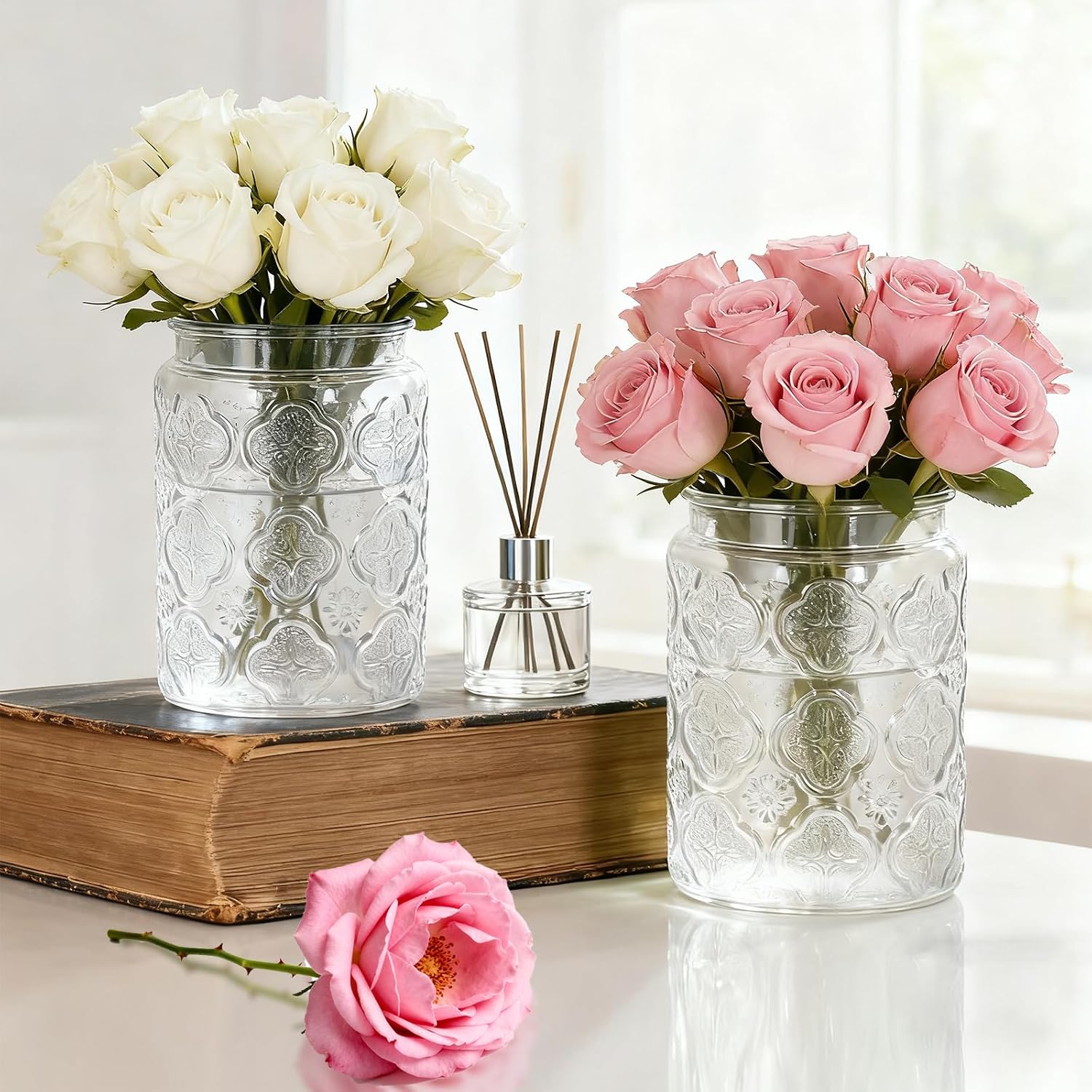 1Pc 24oz rabapple flower Vintage Glass Candy Jar with Airtight Bamboo Lid, Kitchen Storage Canister for Sugar, Coffee, Tea, Cookies, Bath Salt - Decorative Mason Jar (1, Clear, 24oz) image 5