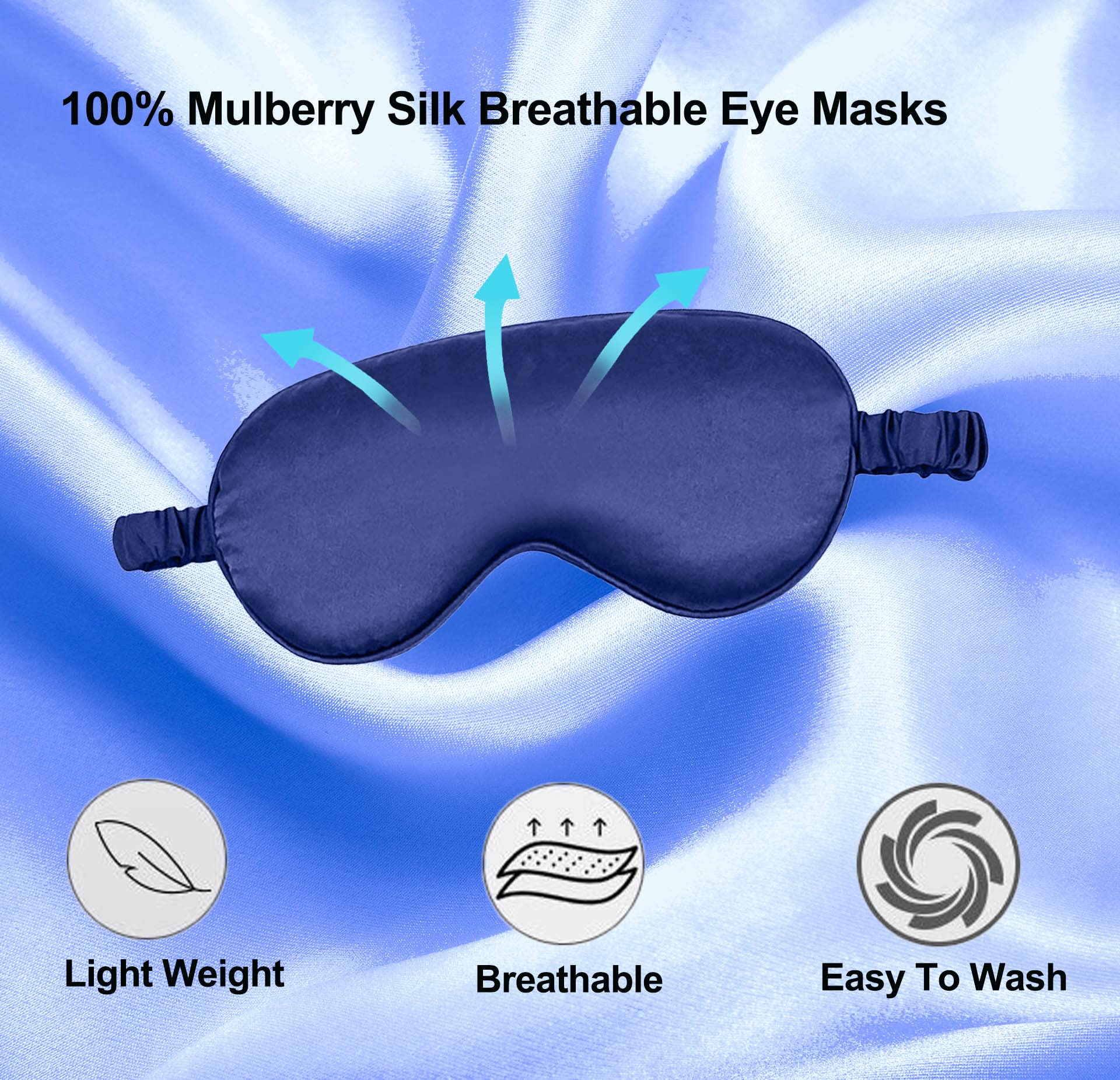 Mascherina per occhi per dormire, unisex, confezione da 2, 100% vera seta di gelso naturale, con cinturino regolabile, per dormire, viaggi, pisolini (blu navy e verde chiaro)