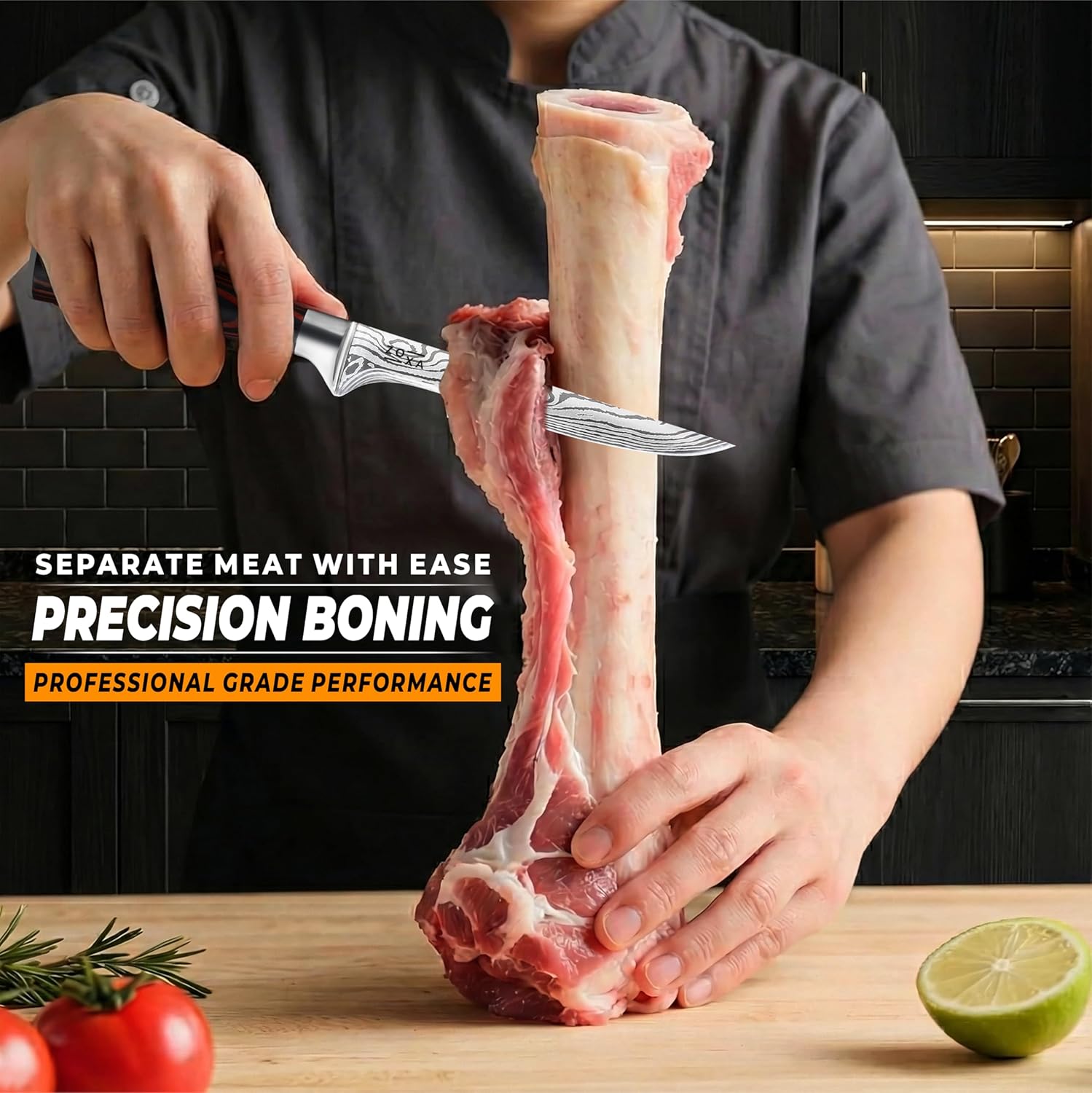 Kitchen Knife Set Professional Chef Knives, 8-Piece Stainless Steel Knife Set with Santoku, Nakiri, Bread, Paring, Boning Knives & Pakkawood Handle