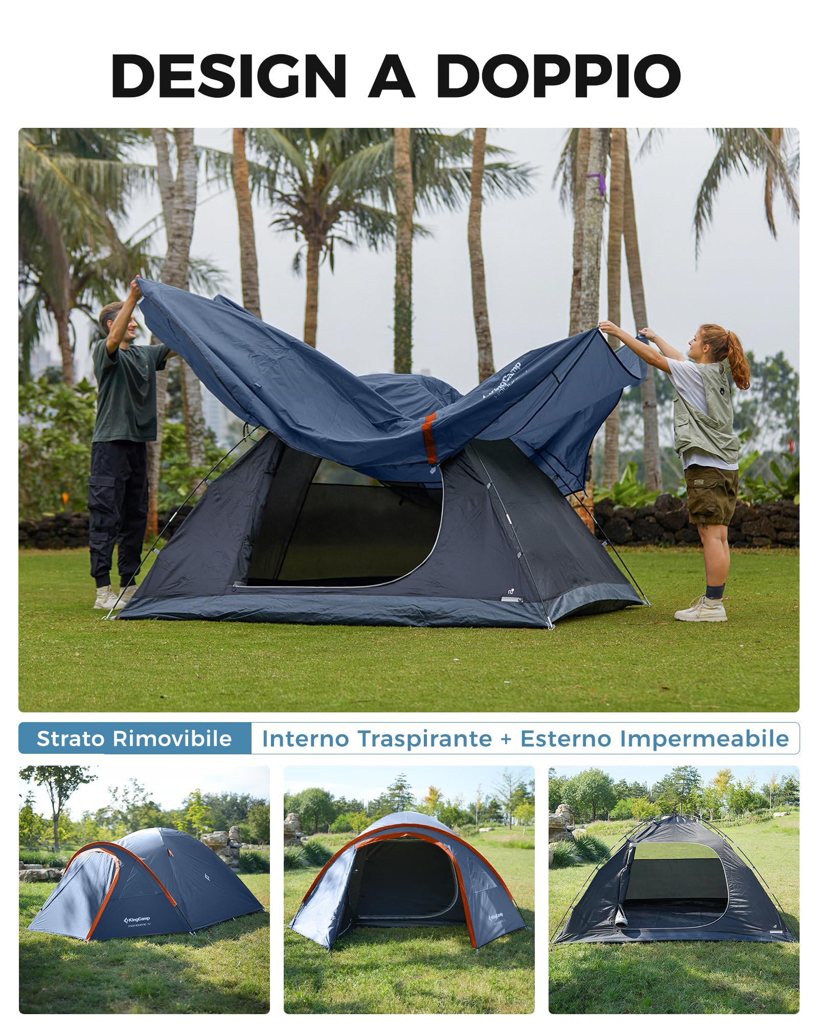 KingCamp Tenda Campeggio 2 posti/3 posti Leggera Tenda da Campeggio Portable Durable Breathable per 2/3 Persone per Campeggio Escursioni Arrampicata