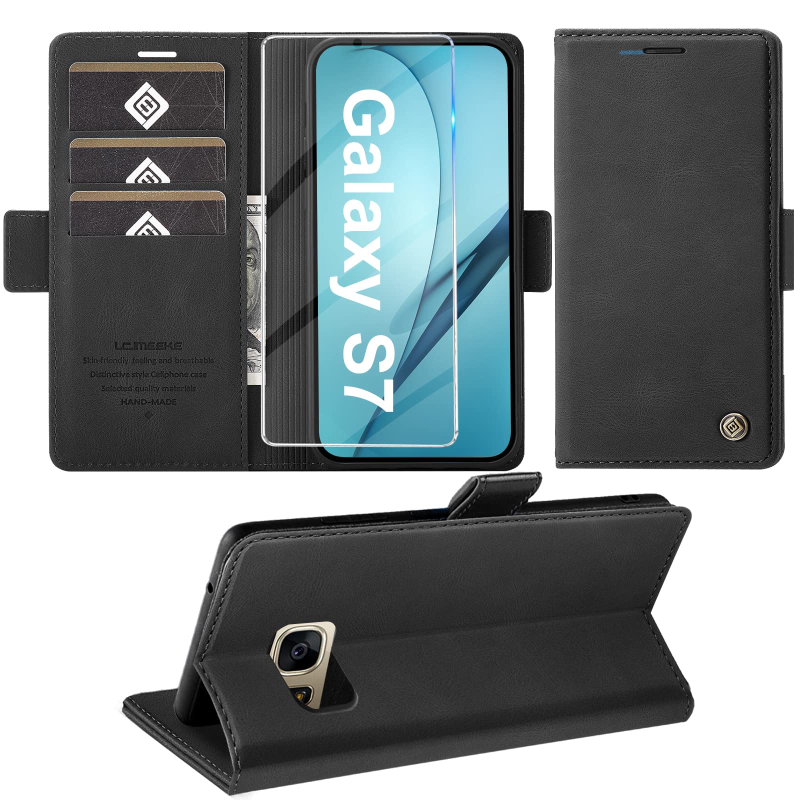 Giyer PU Wallet Handyhülle für Samsung Galaxy S7/S8/S9/S9 Plus/S10/S10E/S10 Plus/S20/S20 Plus/S20 Ultra 5G Hülle mit Schutzfolie