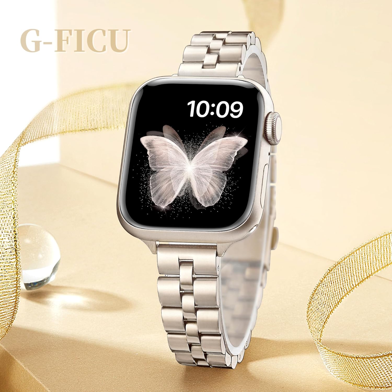 Slim Metal Band for Apple Watch Bands for Women 41mm 40mm 42mm(S10/11) 38mm iWatch Bands, Stainless Steel Thin Dressy Cute Strap for Apple Watch Band Series 11 10 9 8 SE 7 6 5 4 3-Starlight - Image 5