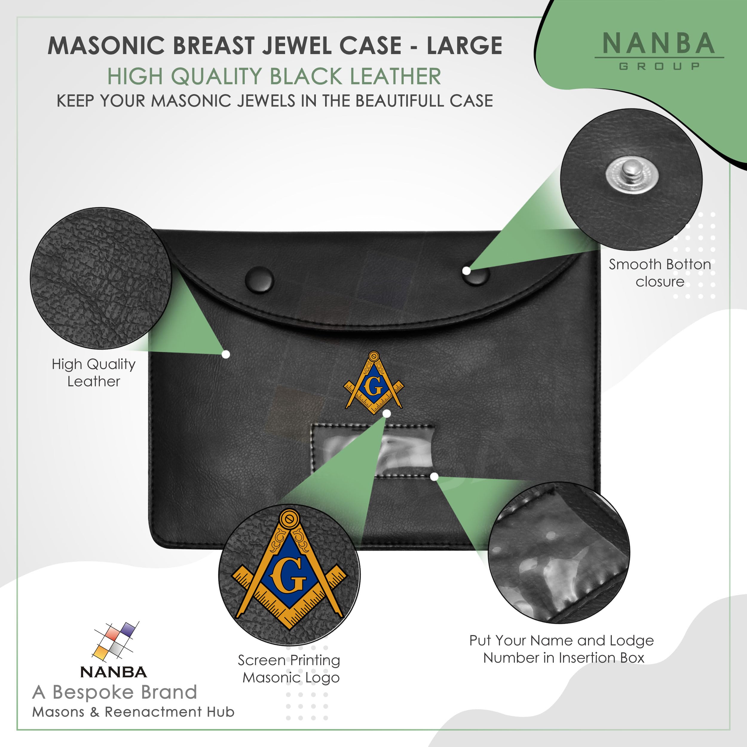 Masonic Regalia Pocket Jewel Holder Case Leather Carry Wallet with Soft Lining for Freemason Lodge Jewels, Pins & Badges - Square Compass G Gold & Blue - Printed