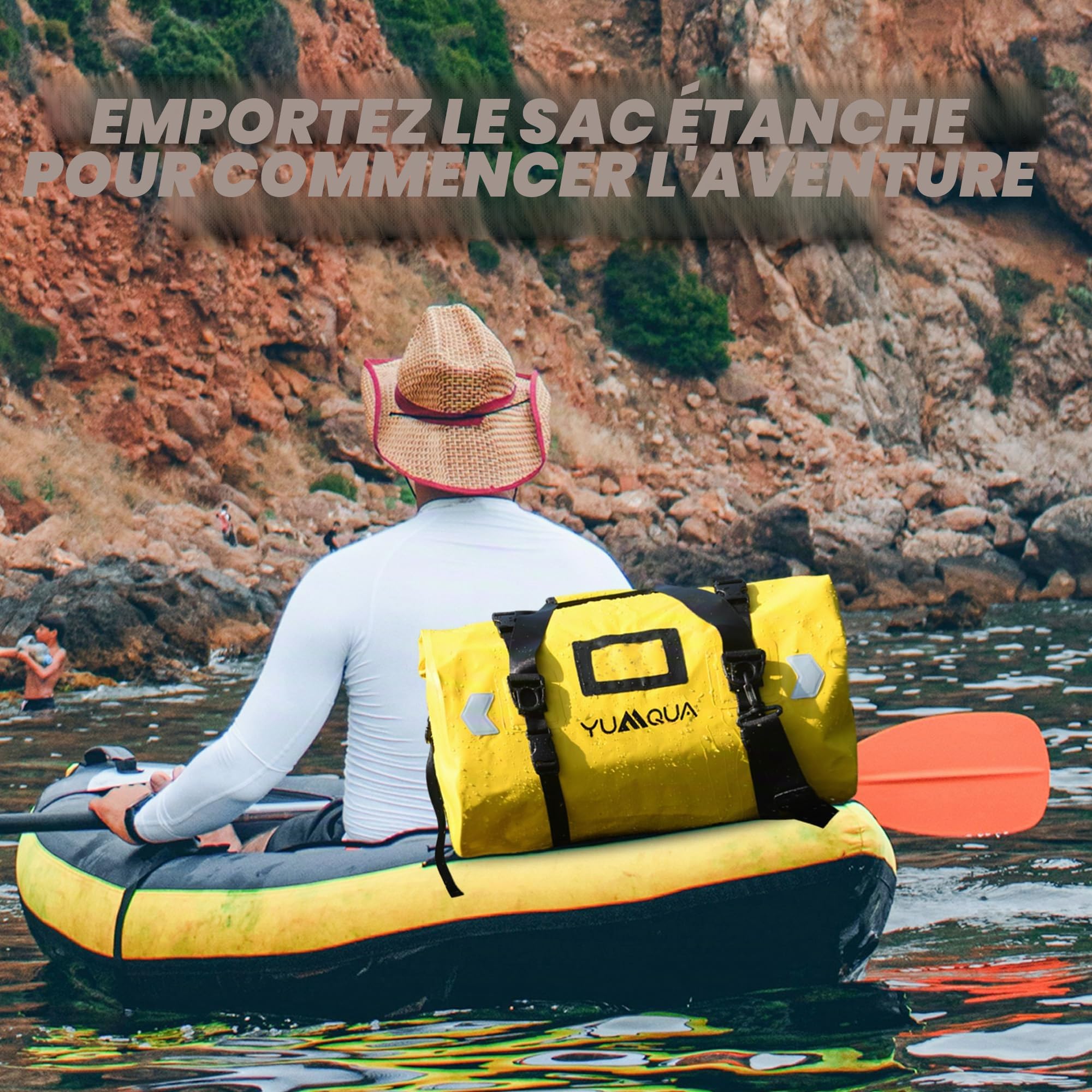 YUMQUA Sac de Sport et Voyage Étanche - Grand Sac à Dos 40L Pour Moto, Bateau, Camping - Jaune