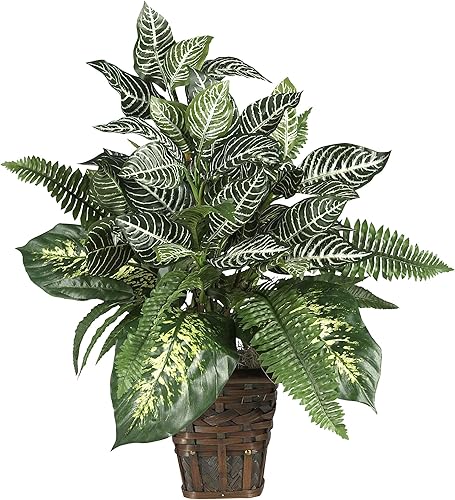 Miniatura 4 de Nearly Natural 6527 Verdes con planta decorativa de seda de mimbre, verde 30 x 9 x 7.5 pulgadas