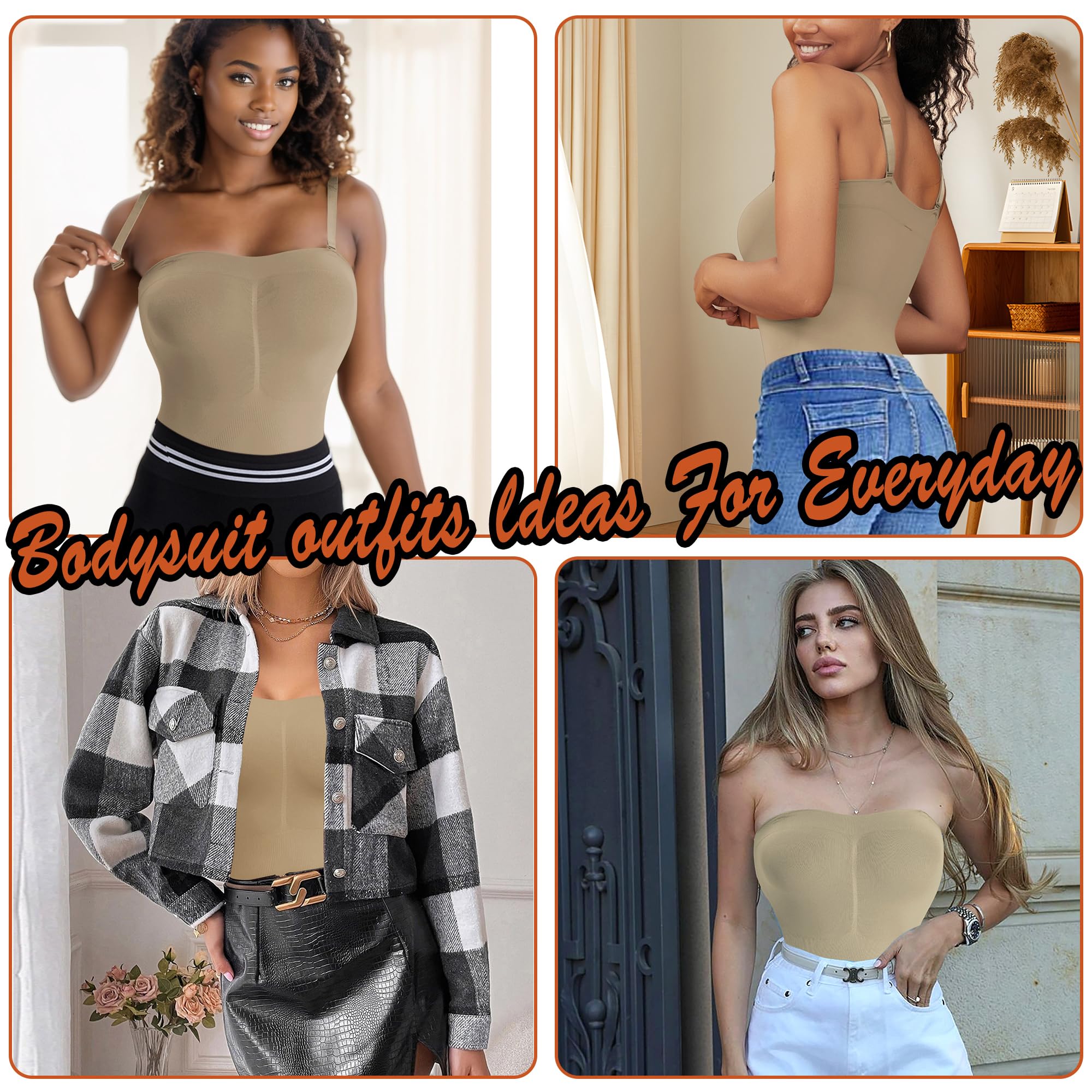 HOMETA Shapewear für Damen, Bauchkontrolle, Po-Heber, Bodyshaper, trägerlos, nahtlos, Mitte Oberschenkel, Overall, Tops