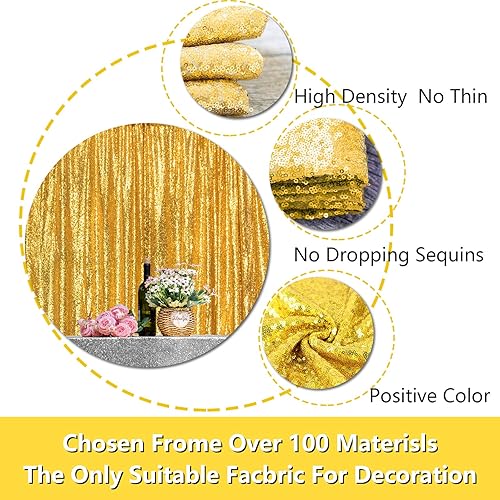 Miniatura 5 de Cortinas de fondo de lentejuelas doradas de 4 x 8 pies, 2 paneles de lentejuelas brillantes para fiestas