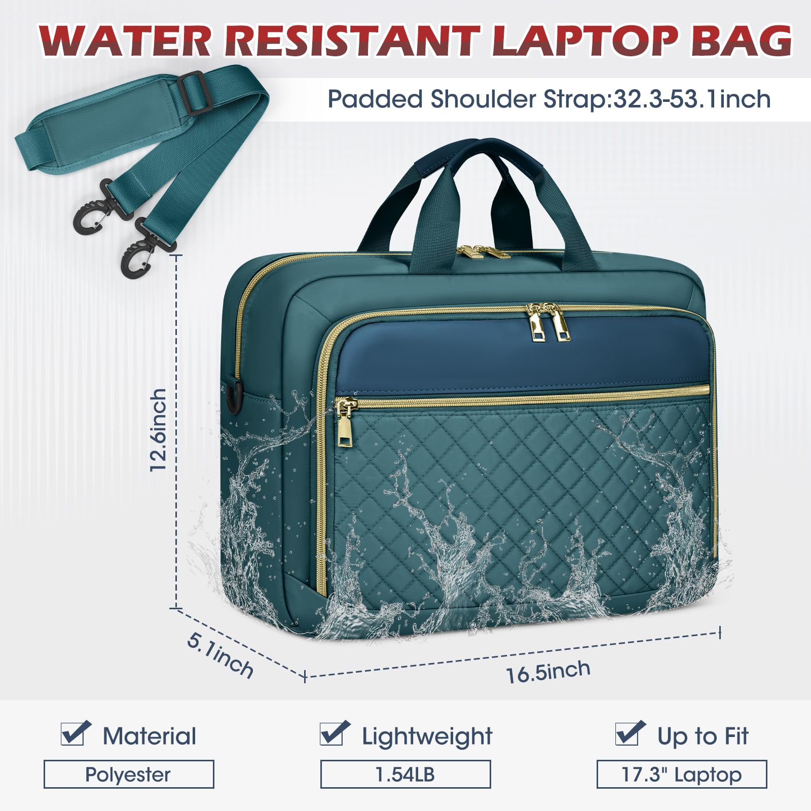 NEWHEY Borsa Porta PC 17.3 Pollici Borsa da Lavoro Donna Impermeabile Borsa Computer Grande Borsa Messenger Valigetta Portadocumenti Tracolla per Ufficio, Università, Scuola,Verde