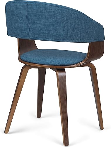 Miniatura 9 de SIMPLIHOME Lowell - Sillas de comedor – Marco tapizado de madera curvada con acabado de nogal y silla de cocina de tela estilo lino en azul, asiento