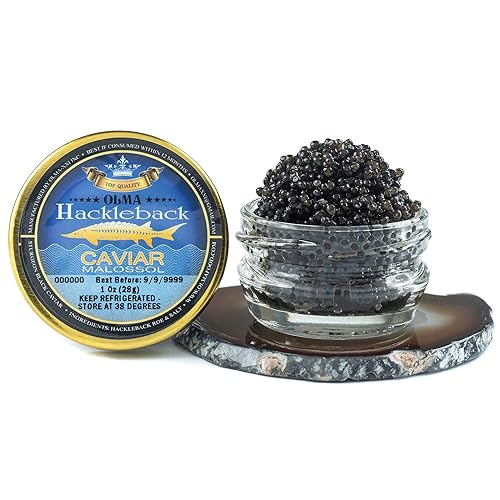 Miniatura 10 de OLMA American Hackleback Sturgeon Black Caviar - Perlas de grano medio, grado superior, 17.6 onzas  17.64oz