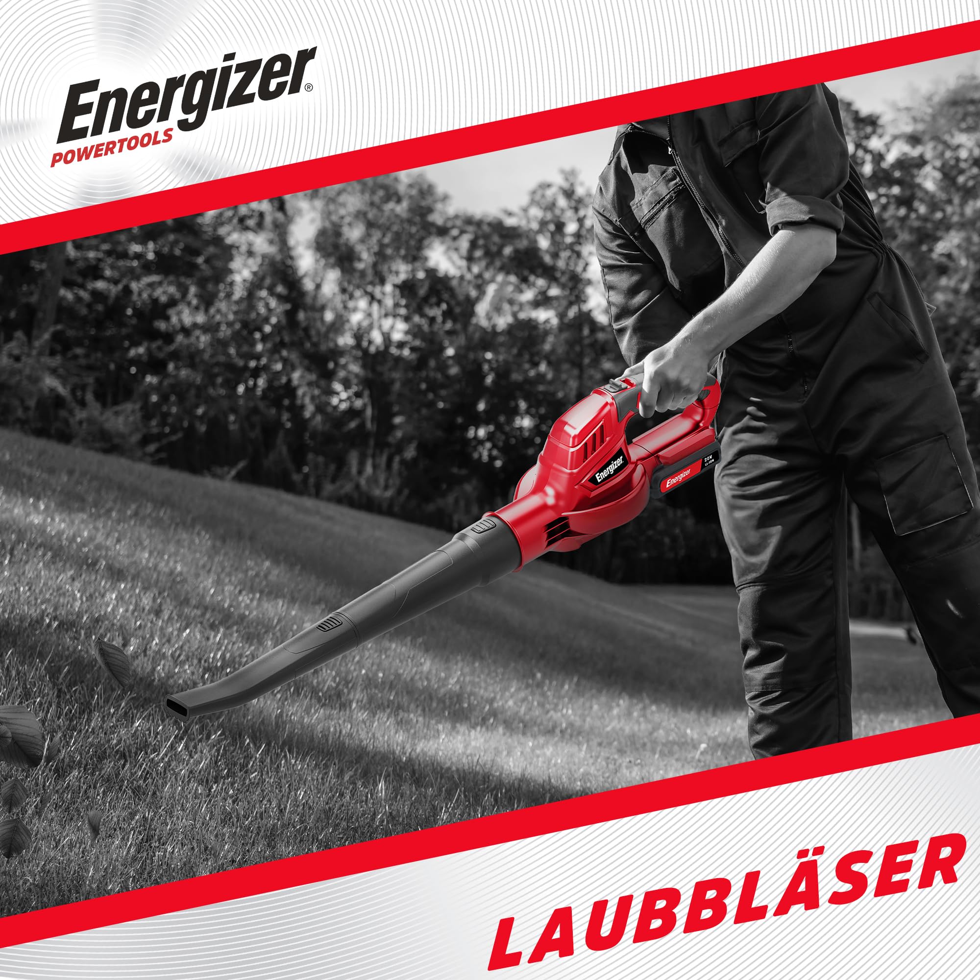 Energizer - Soplador de Hojas inalámbrico de 20 V (Pilas Incluidas) – Motor 13000 RPM – Velocidad de soplado 210 km/h – Ligero 1,2 kg – Ergonómico y Potente – para Hojas, Polvo, escombros y Otros