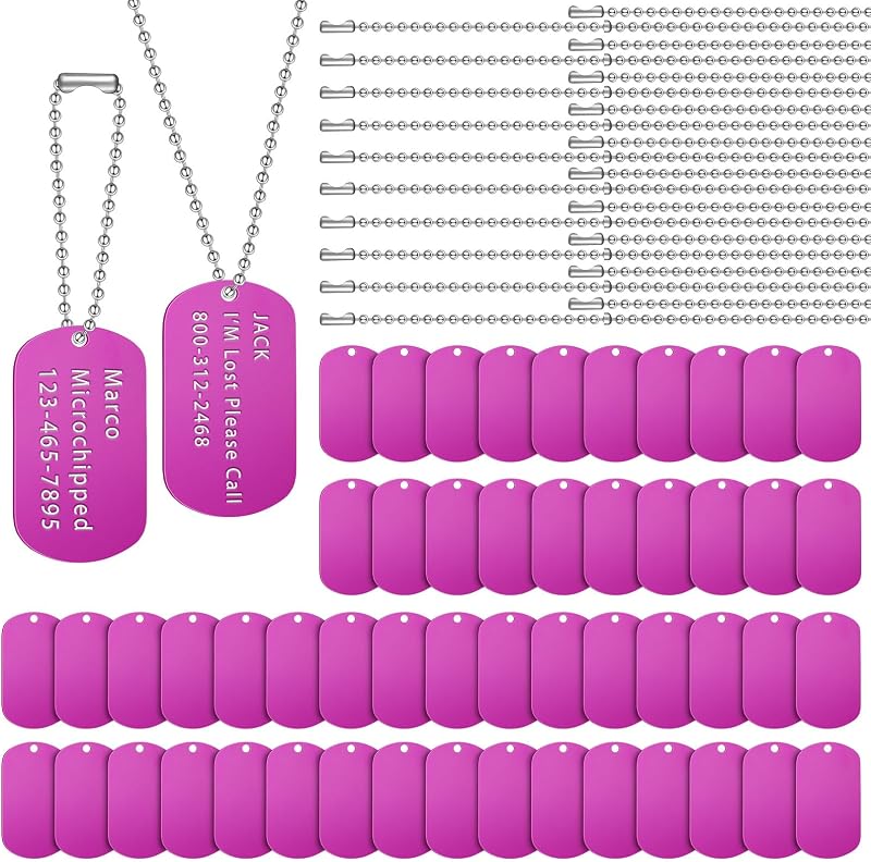 Plaquinhas de Identificação para Cães Yinkin em Alumínio para Personalização com Correntes de Aço Inoxidável, Roxo, 200 Peças
