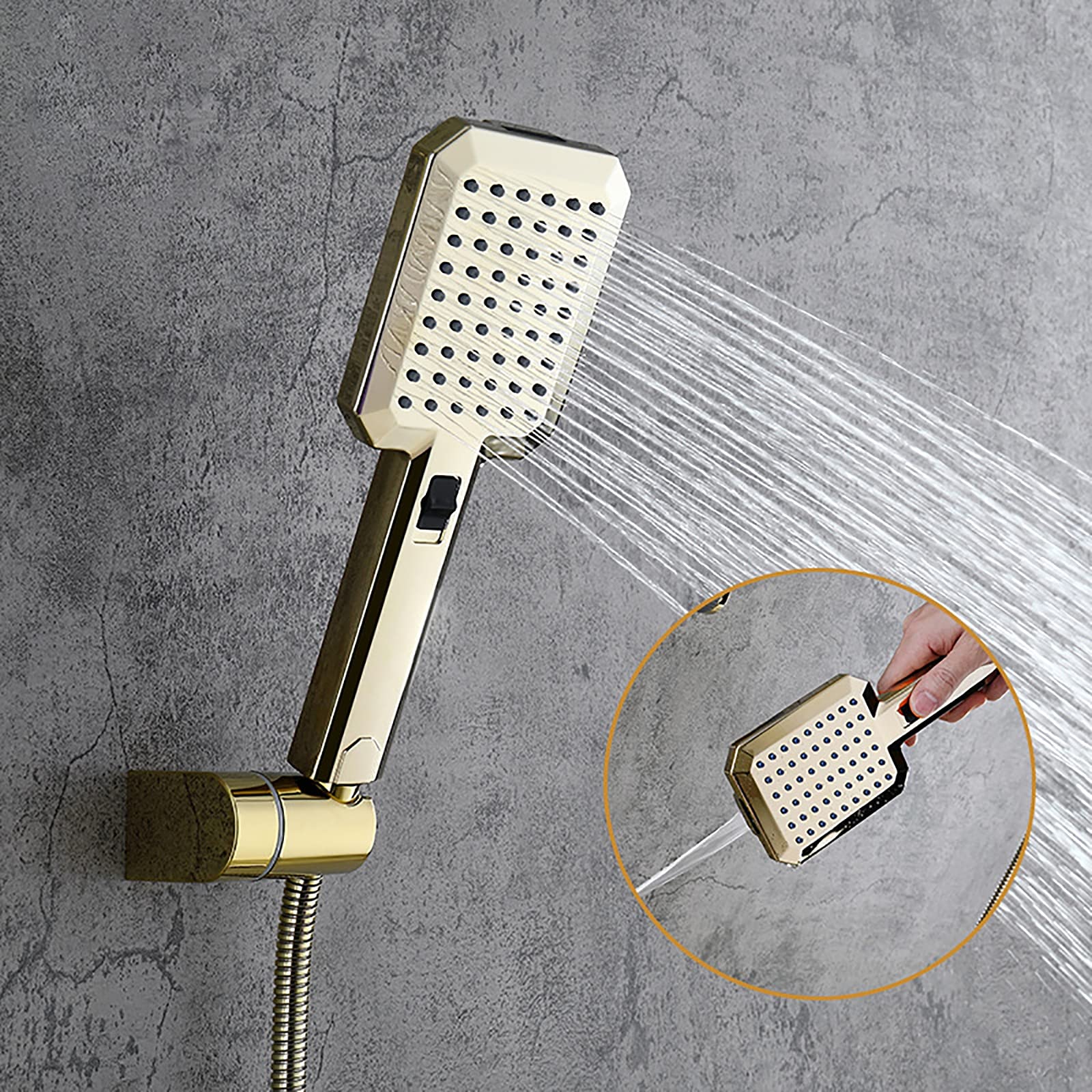di Doccia termostatica Dorata con Cucciolo di Pioggia Quadrata della Doccia con Pioggia Quadrata con Set Combo Portatile, Set di rubinetti per Doccia a Parete Completa Completa