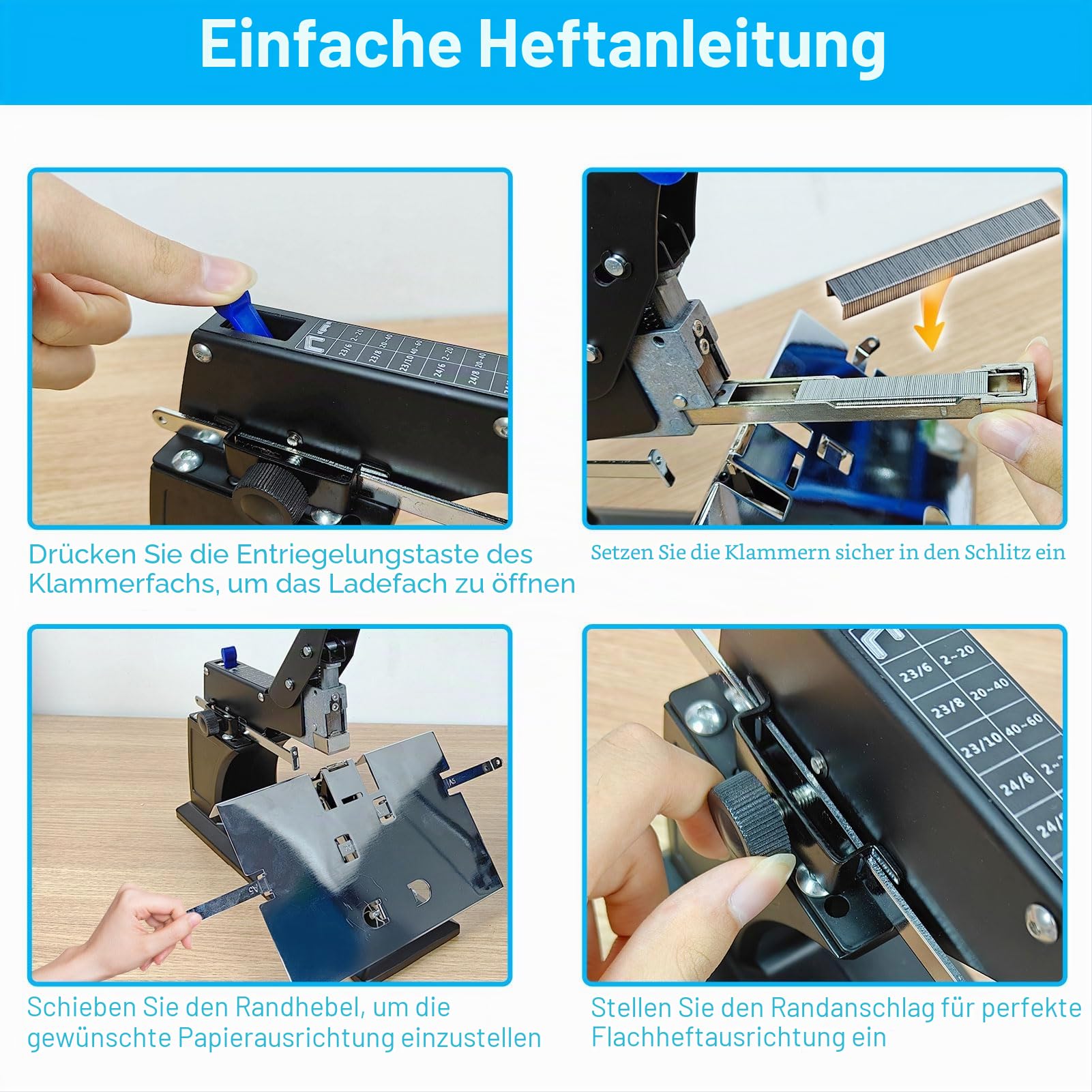 RAYSON Langarm-Sattelhefter, 60 Blatt, Sattel- und Flachheftung, SH-03 | Robuster Heftgerät