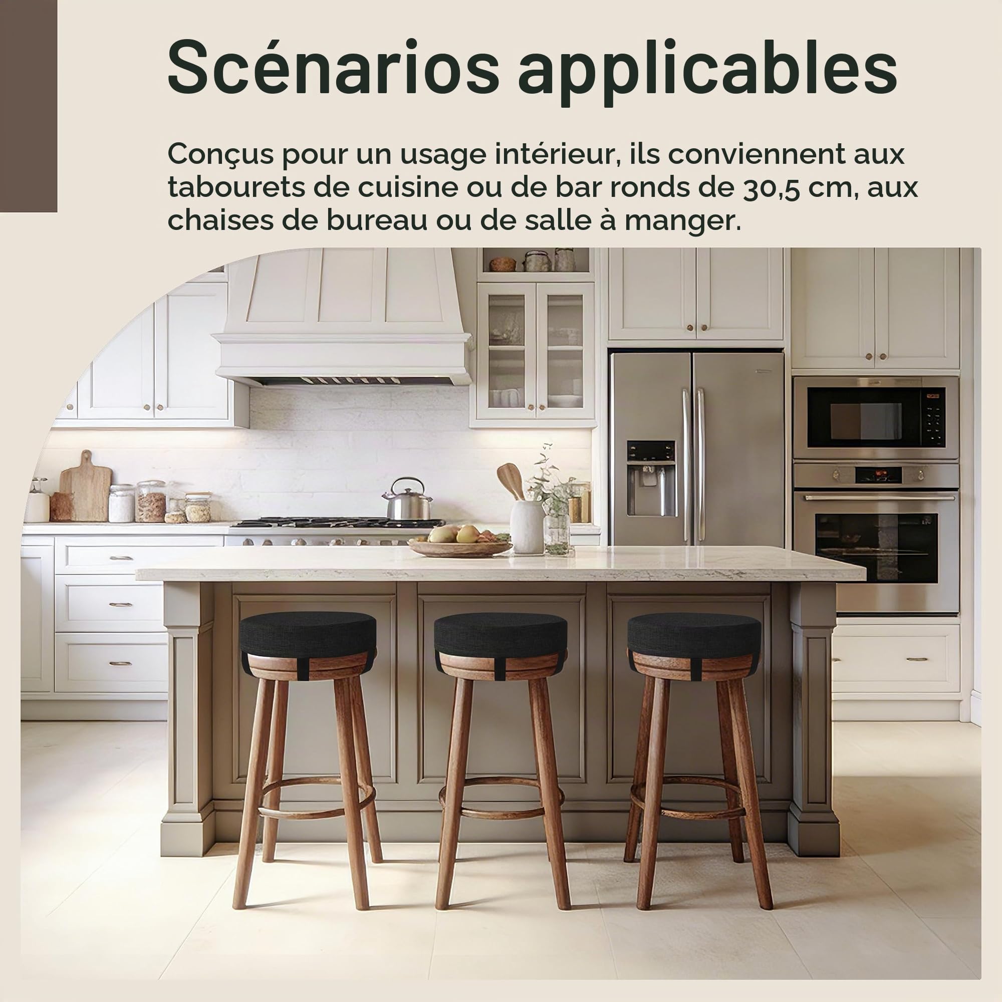 OVOV Lot de 2 coussins ronds pour tabouret de bar - 30 x 30 x 6,5 cm - Avec rembourrage épais en silicone antidérapant - Noir