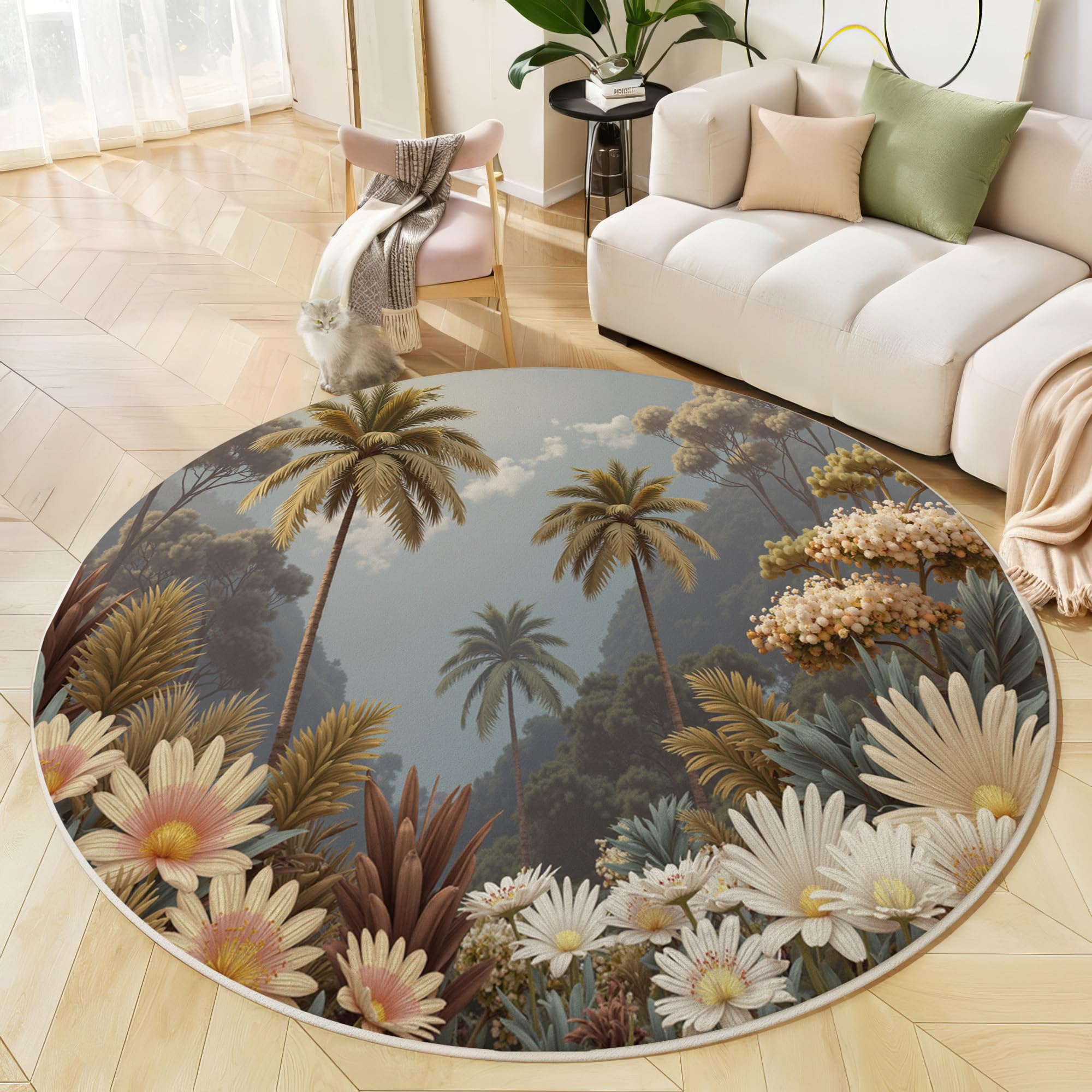 Tapis de salon lavable en machine de 200cm rond antidérapant et doux vert clair